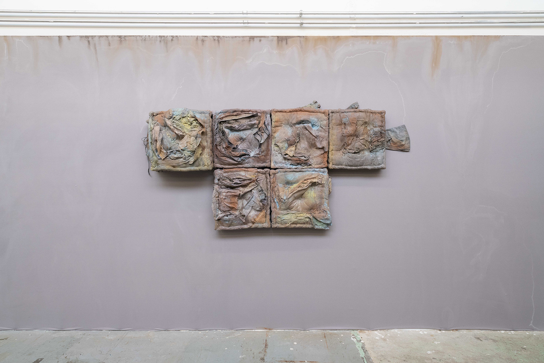 Manon Wertenbroek,The cycle of repressing and articulating guilt, 2022, textile, latex, acrylic, pigments, varnish,225x100x15 cm