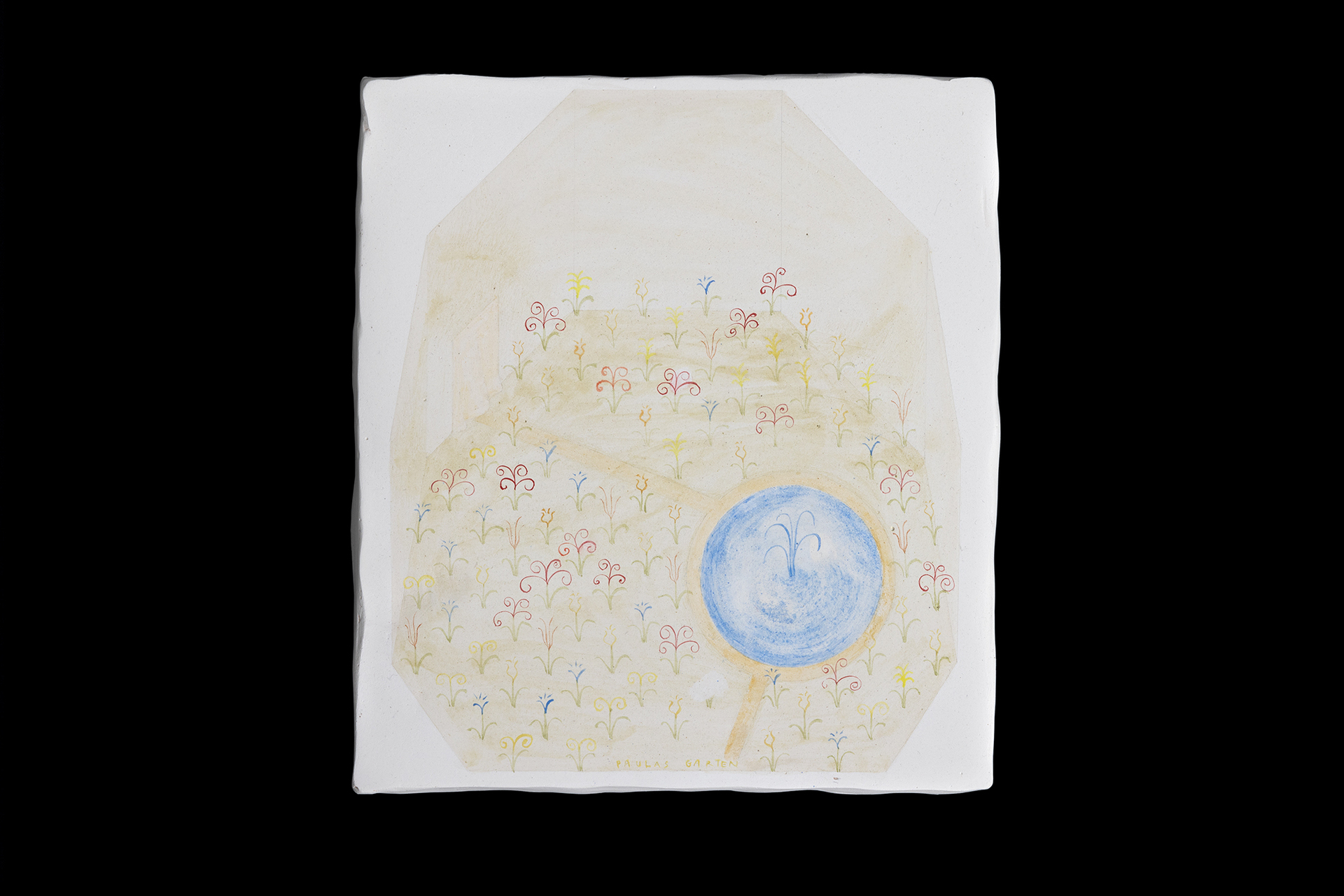 Annaliisa Krage, Paulas Garten, 2019, Pencil, tempera and oil on plaster, 22 x 20 cm