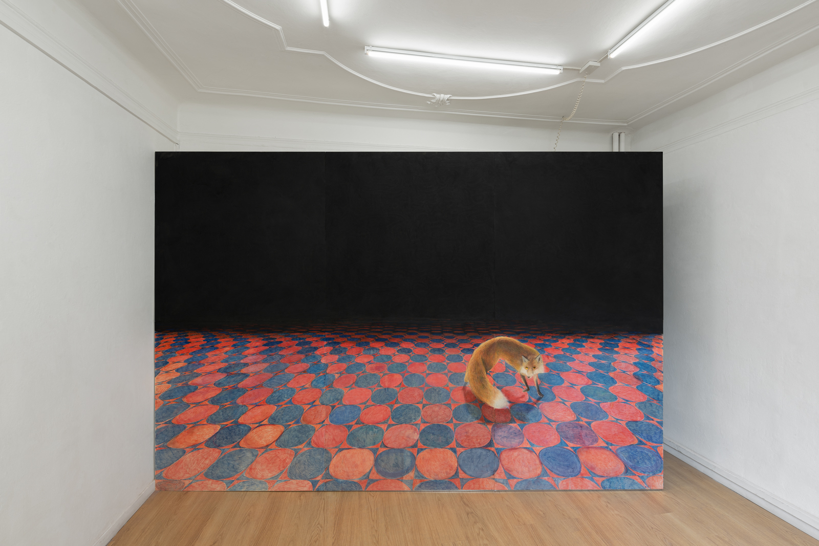 Valerio Nicolai, Sole con le code, 2022 Crayons and acrylics on wood panels, performer, 450 x 300 x 110 cm Courtesy: Clima, Milan