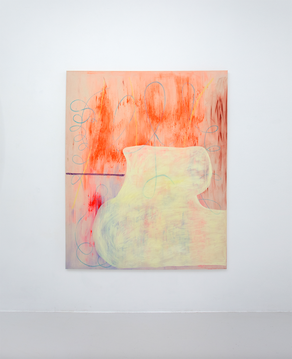 Alice Morey  Körperlich  2021  pigment, oil pastel, oil on canvas  180 x 150 cm