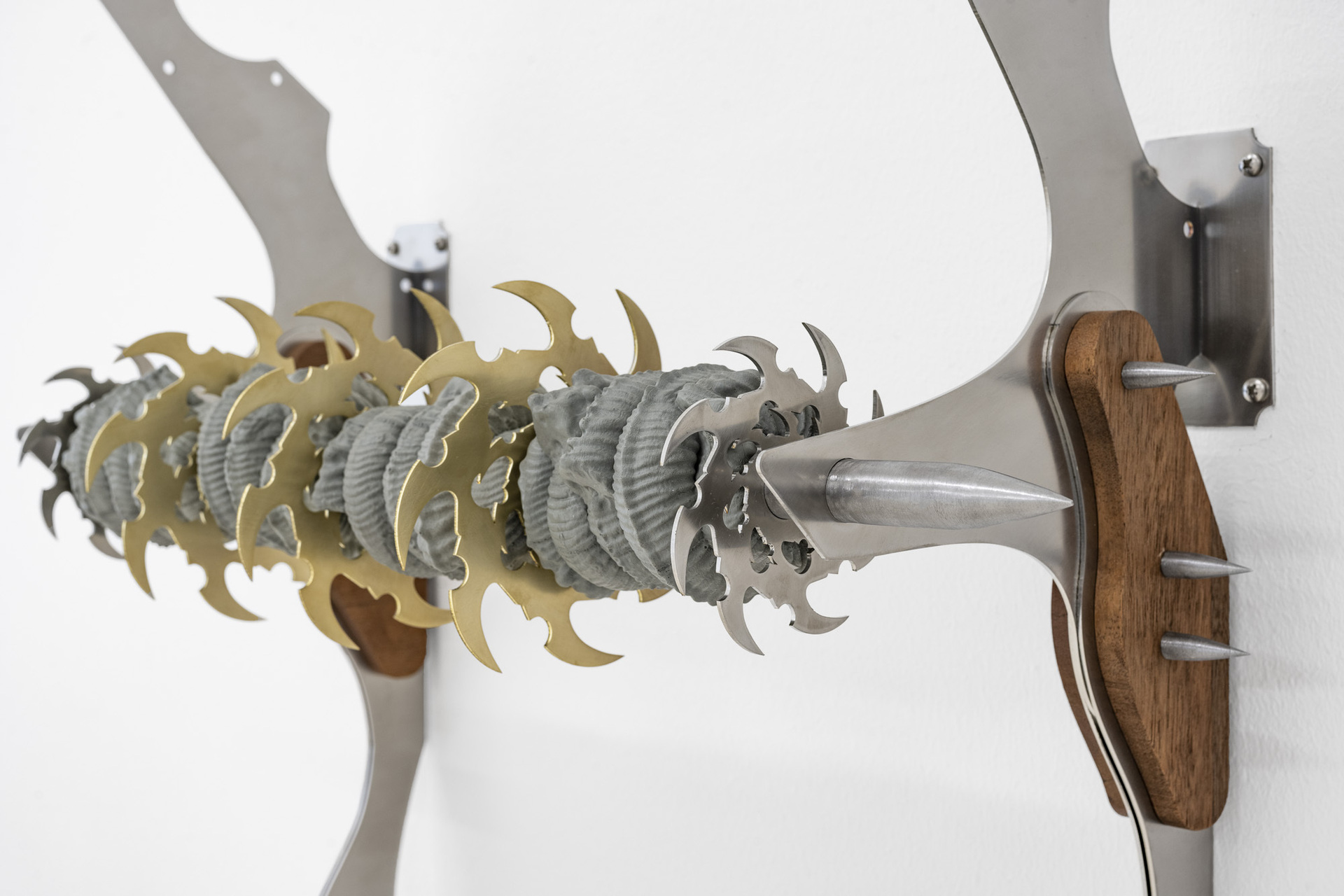 Inside Job, “Property of perpetual”, 2022, jesmonite, stainless steel, brass, mahogany wood, , 60 x 80 x 25cm