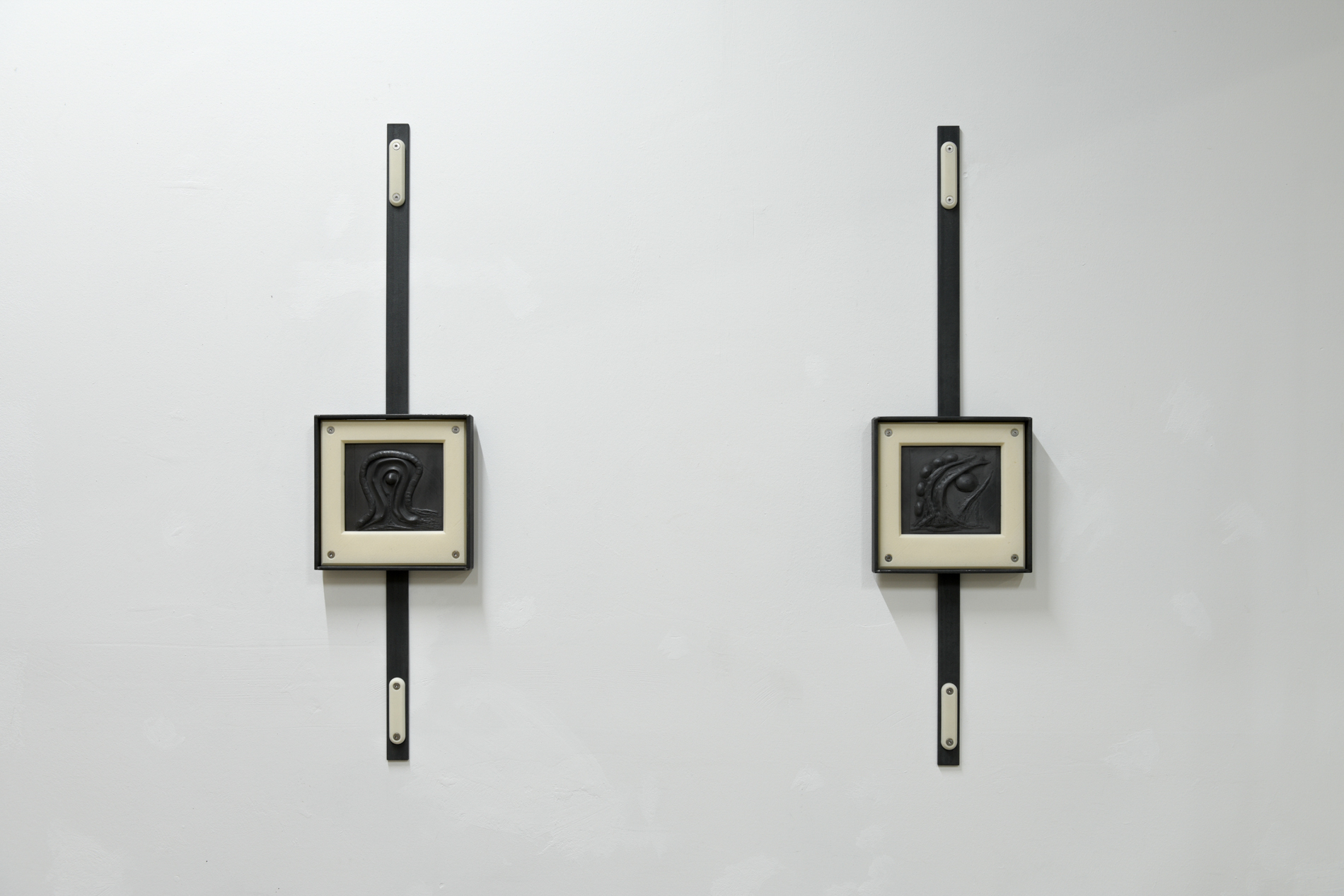 Wieland Schönfelder, Relief 1 & Relief 2, resin, steel, screws, 100 x 21 x 5 cm each.
