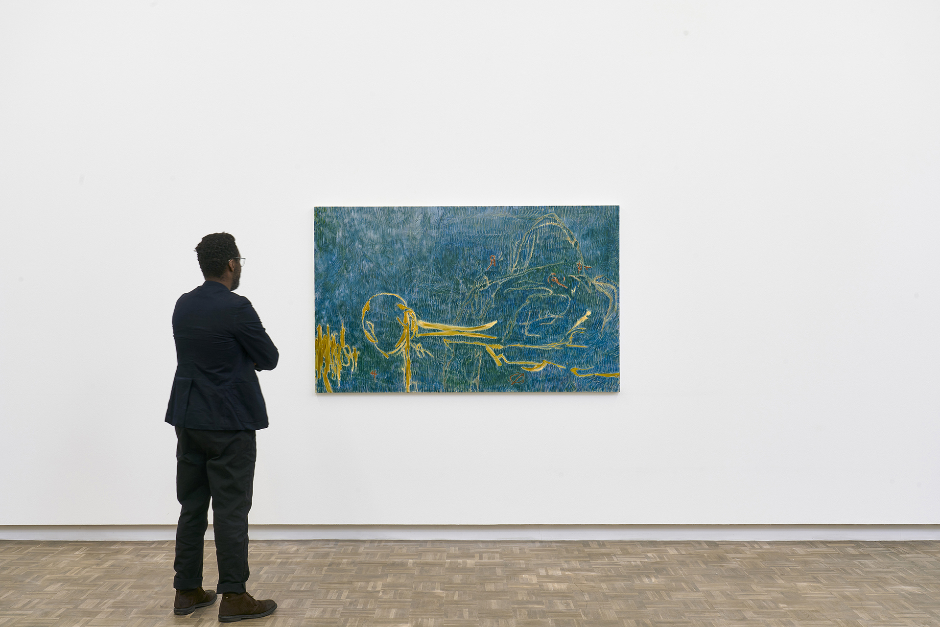 Achraf Touloub, Vies parallèles, 2021 | Oil on canvas, 180 x 110 x 3,5cm (scale view)