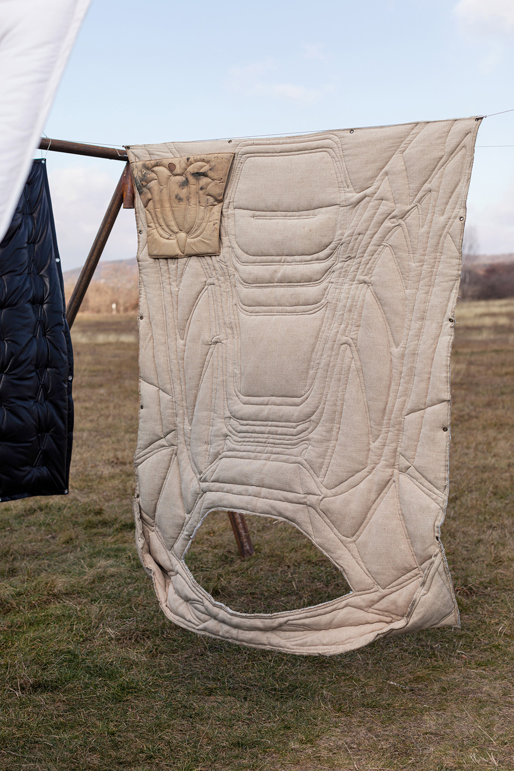 Adrian Kiss, Dunyha Active, 2020, quilted leather, linen, 200 × 140 cm
