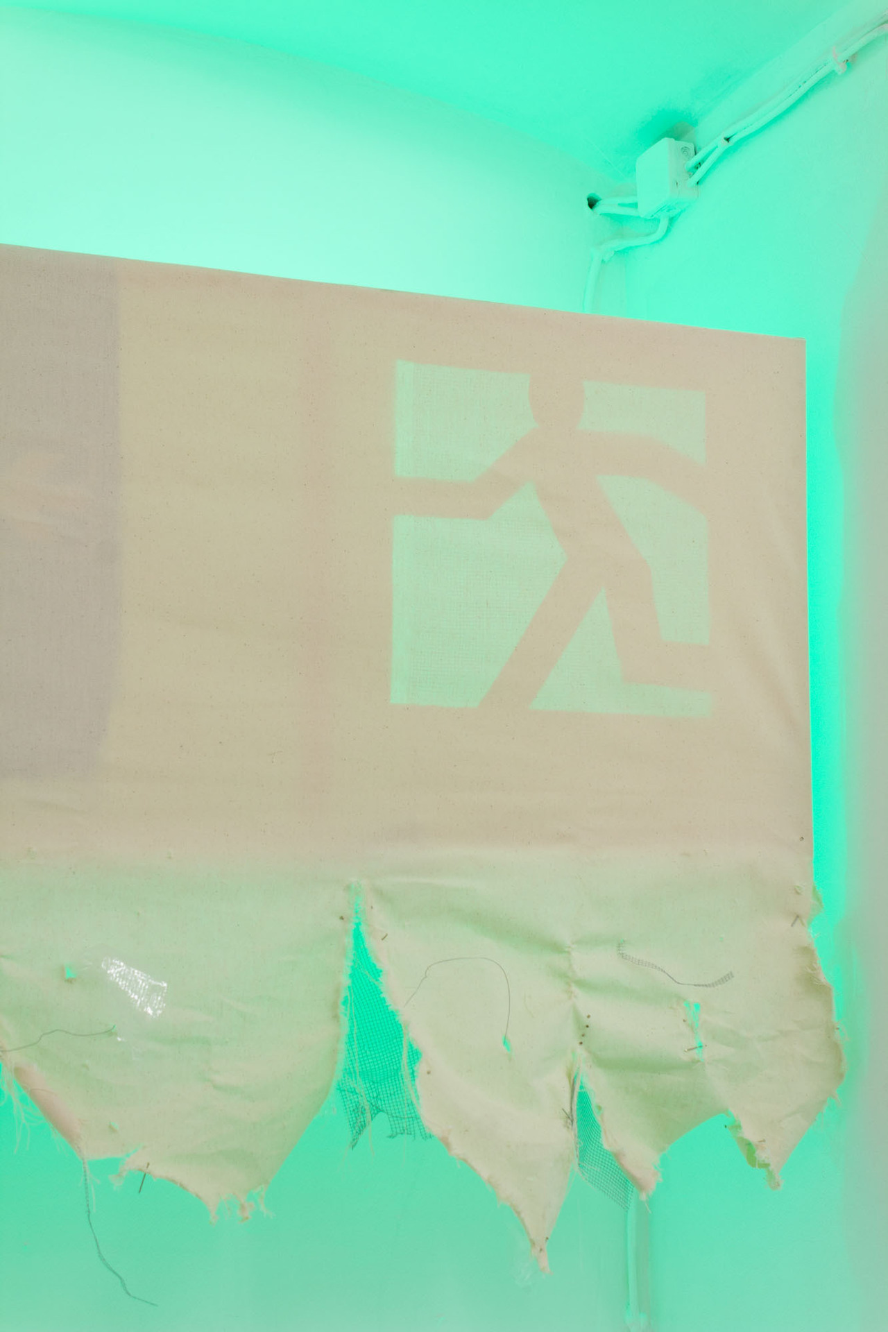 Elizabete Andersone, exit?, 2022, 100X70, canvas, acrylic metal, light fixture
