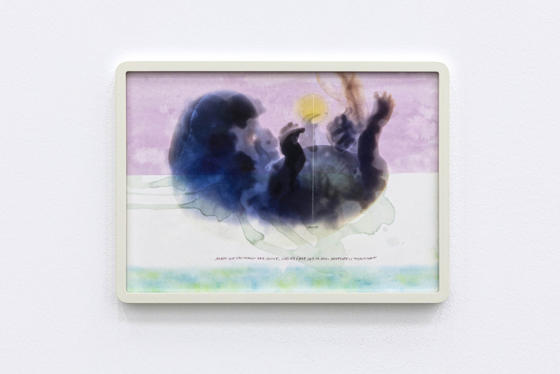 Hans-Henning Korb, Studie zum Inneren Fossil (selbst wie ein Traum der Sonne), 2022, watercolor, colored pencil, wax pastel, Giclée print on transparent paper, 22,5 x 31,2 cm.