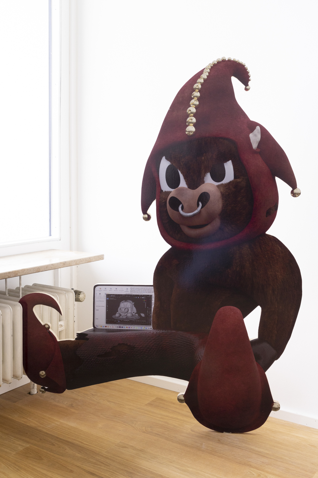 Linus Berg, Taunting Tom installation view 1, 2022, printed on milled multiplex boards, 110 x 140 x 1,5 cm