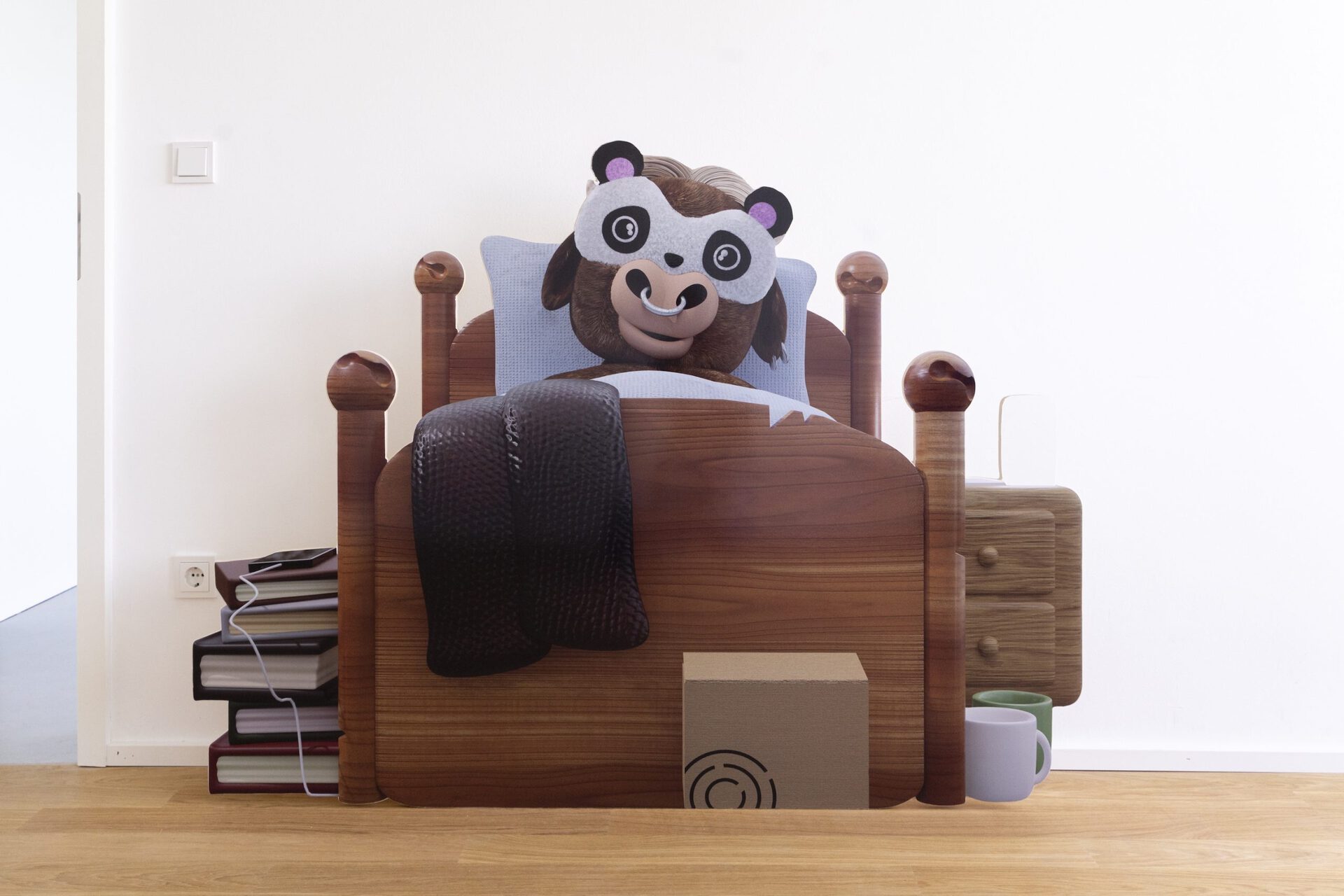 Linus Berg, Taunting Tom installation view 2, 2022, printed on milled multiplex boards, 120 x 160 x 16.5 cm