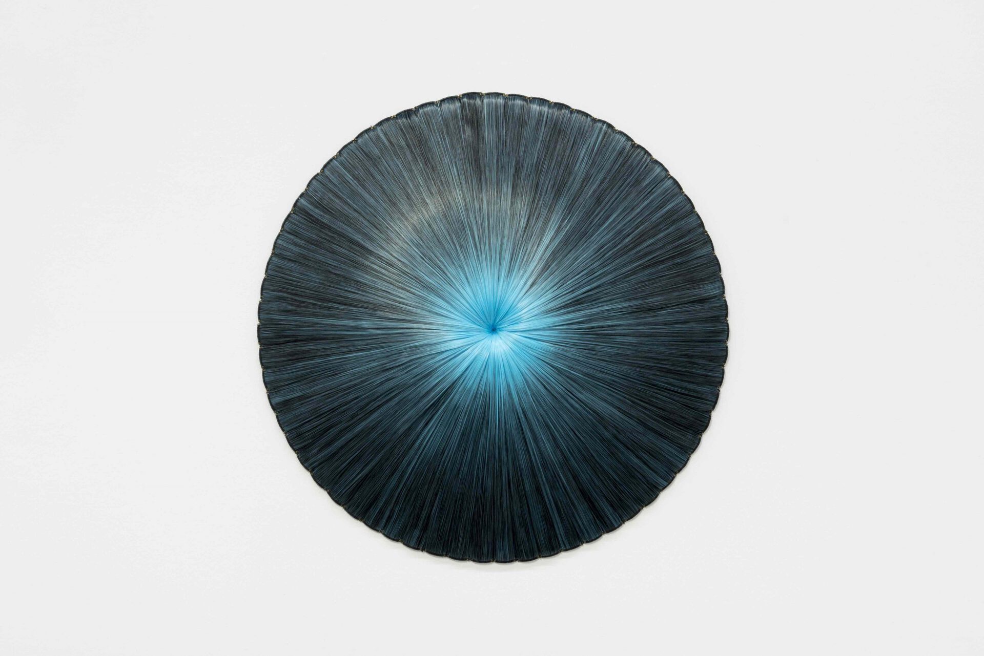 Gabriele Beveridge, Orbit (IV), 2022, Synthetic hair extensions, fiberglass, satin varnish 70 x 70 x 15 cm., (27½ x 27½ x 5⅞ in.)