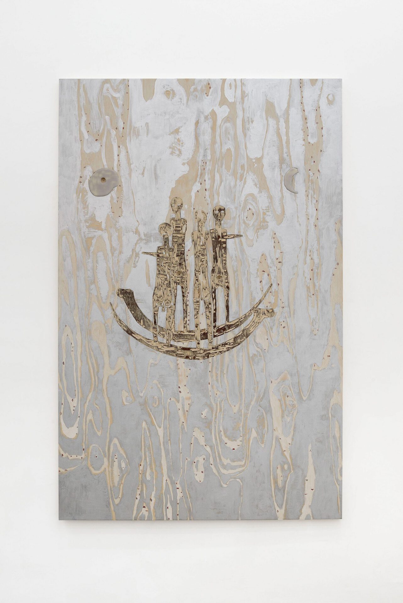 06. Gaia Fugazza, Yew, 2020, aluminium powder, acrylic medium, Bologna chalk, Wax, Vermillion pigment, plywood, 180 x 115 x 3,5 cm, courtesy of the artist and ADA, Rome