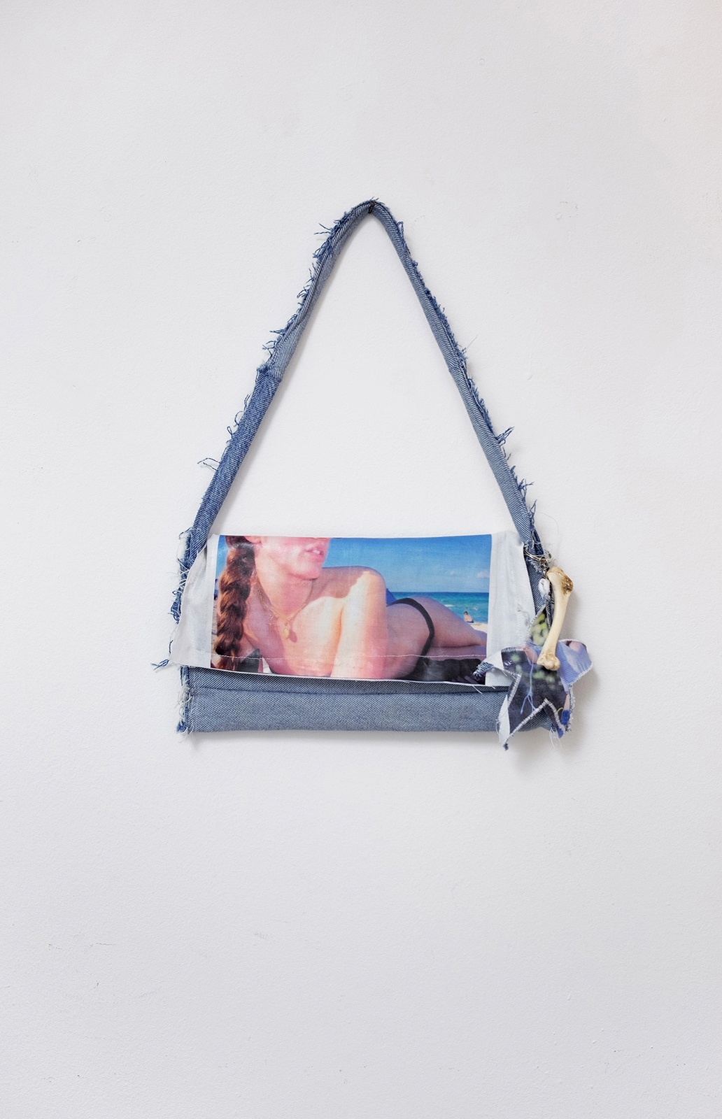 Taissa Fromme, lana bag, 2022, Digital print on cotton, denim, metal, bone