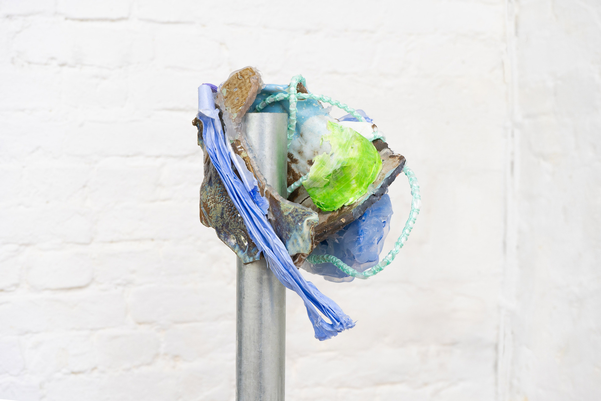 Piping, 2019-2021, glazed ceramic, masonry line, sand, silicone, stretch wrap, Venetian plaster