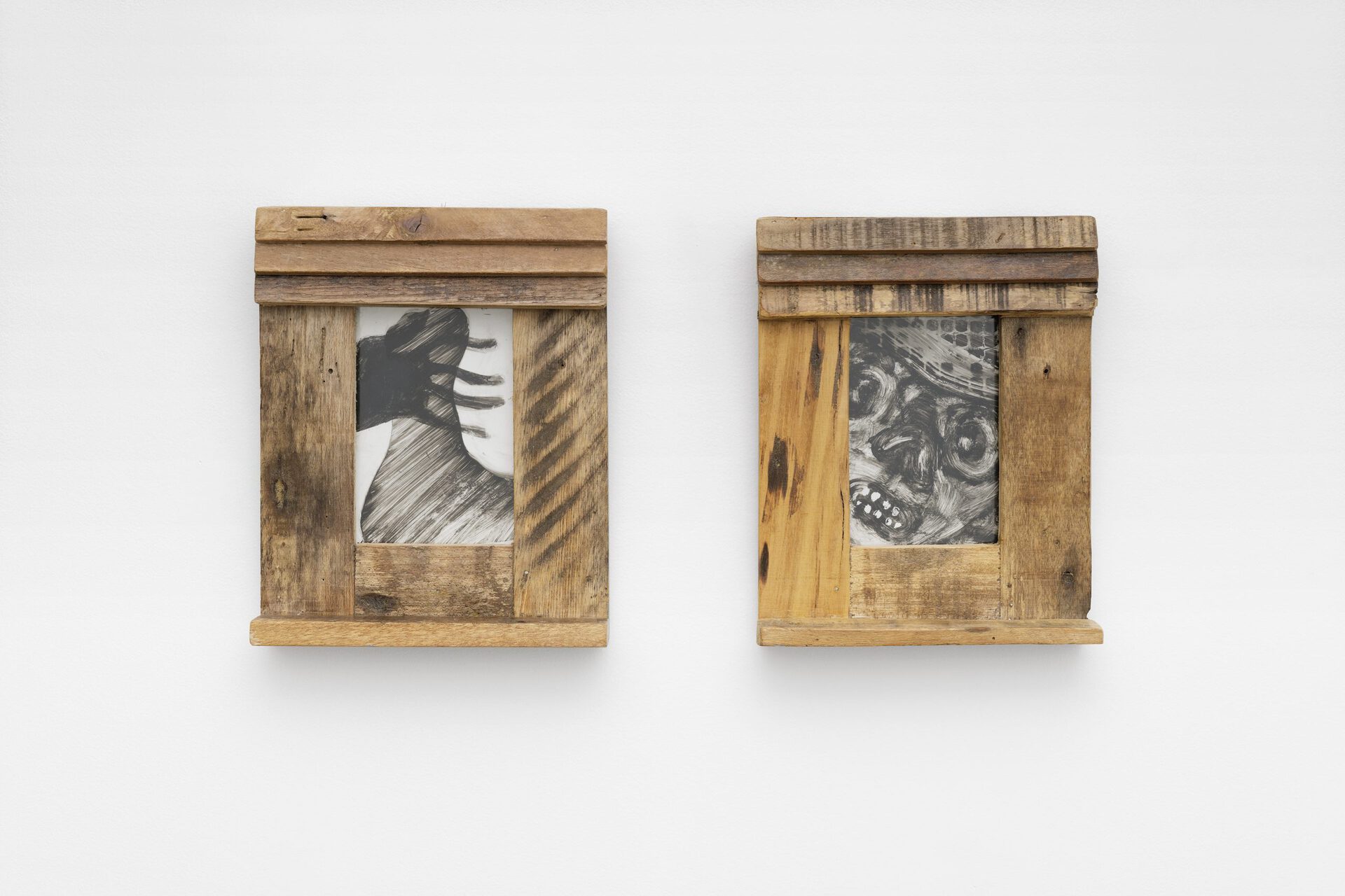 Jessy Razafimandimby, sans titre, 2022, acrylic on transparent paper, wooden frame, 25.6 x 20.5 x 5 cm, unique & sans titre, 2022, acrylic on transparent paper, wooden frame, 25.6 x 20 x 5 cm, unique