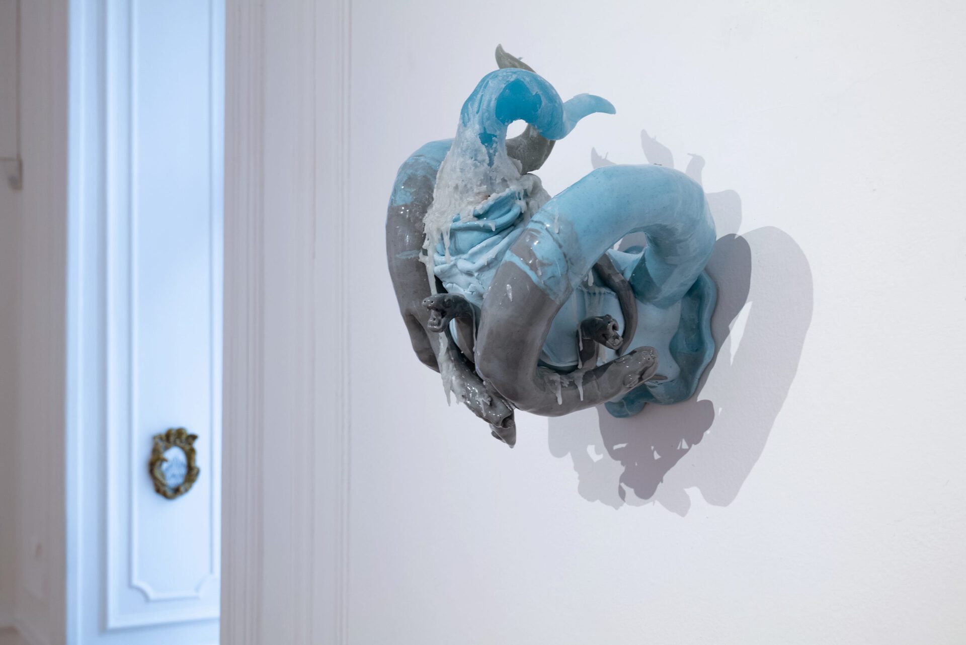 Julia Belova "Chandelier with Blue Snakes" 2022 porcelain, glaze, wax 28x30x28 cm