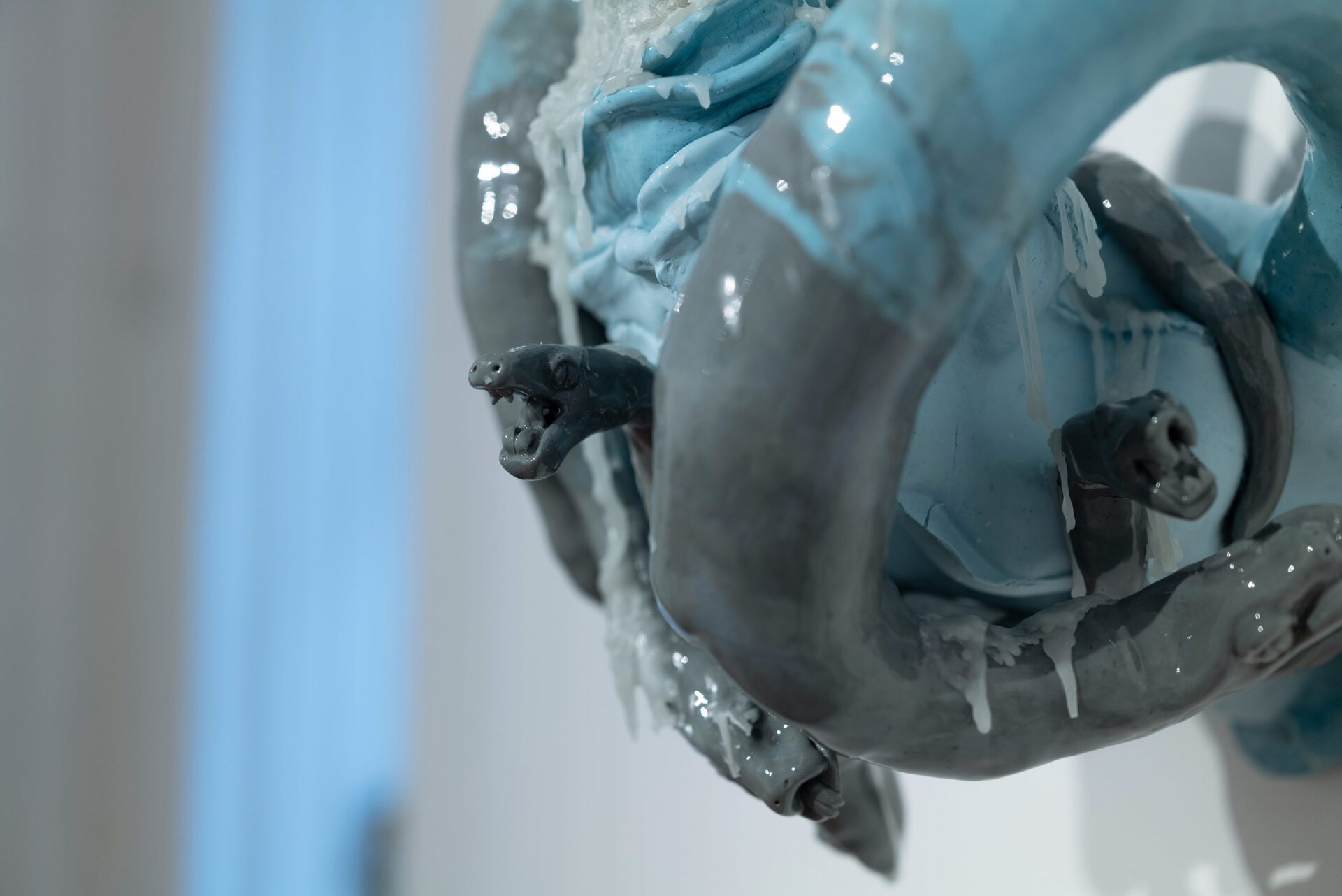 Julia Belova "Chandelier with Blue Snakes" 2022 porcelain, glaze, wax 28x30x28 cm