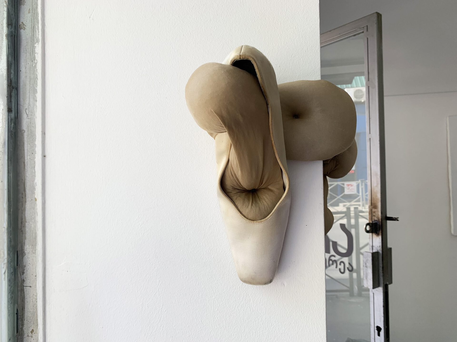 Lola, Hem, Border, Limbo, 2022, untitled, nylon and artificial cotton frame, shoe