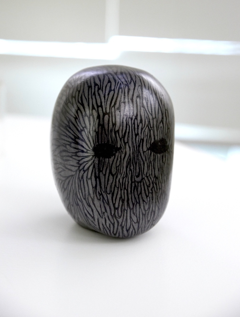 Marianne Walker, Sentient, 2022, ink and pencil on sculpted paperclay, 16 x 15 x 14cm