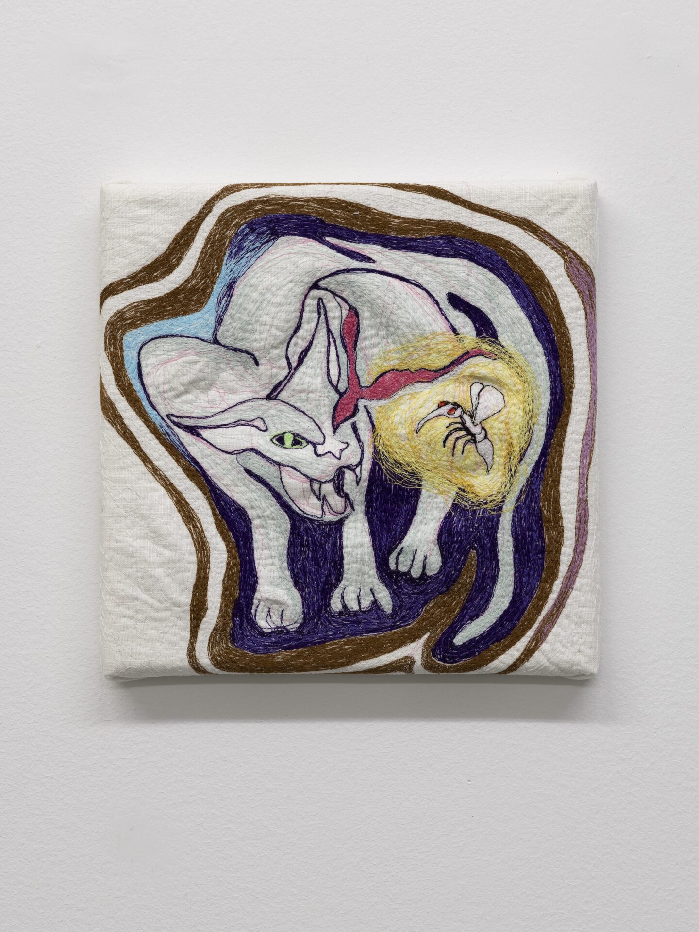 Mary-Audrey Ramirez, Na, wie gehts?, 25x25 cm, 2022, yarn on linen