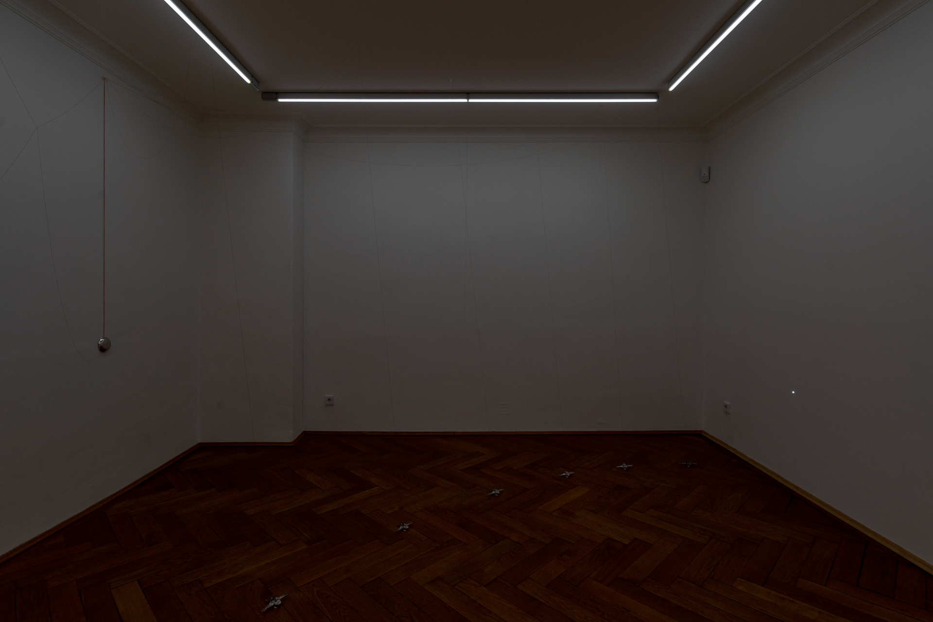 Yen Chun Lin, "We don’t know where they are bringing us to, whom we will fall into", 2022, time-specific installation: dreams, sunlight between 3-5pm, sound, hole, water, red thread, tape, pewter
