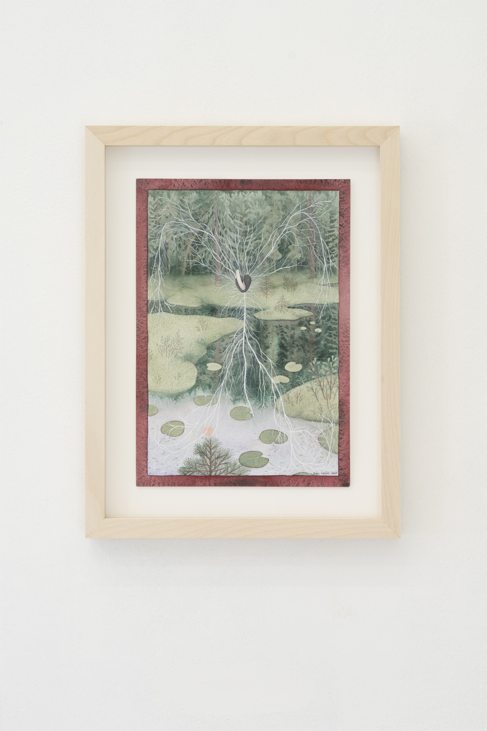 Oda Iselin Sønderland, "Hjertesvane", 2021 (Watercolour on paper, frame, 33,5 x 25,5 cm).
