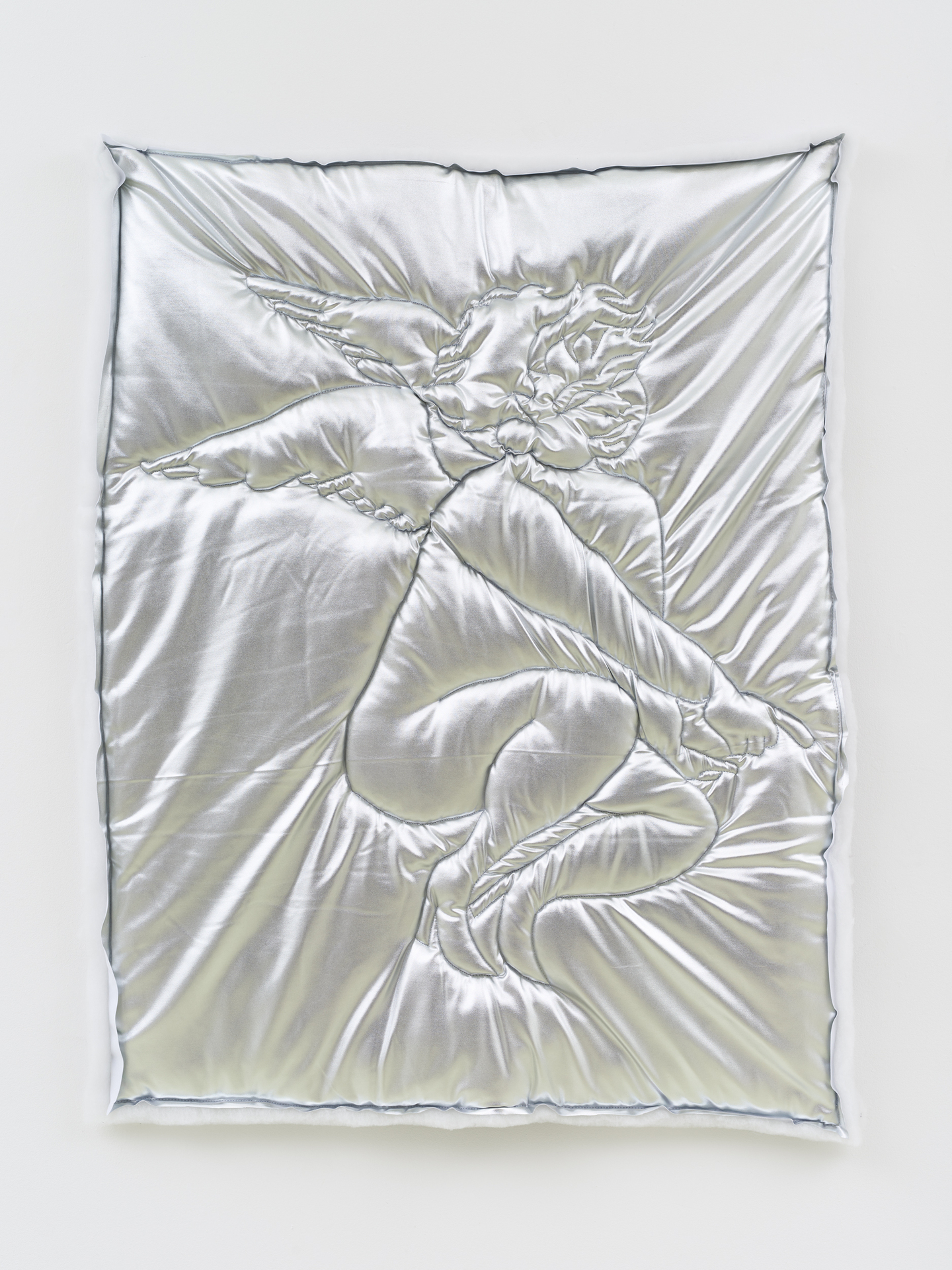 Shamiran Istifan, Maryam II, 2022, Metallic jersey, wadding, lining, thread, 109 x 88 x 4.5 cm. Courtesy the artist and Moarain House, London Photo: Theo Christelis