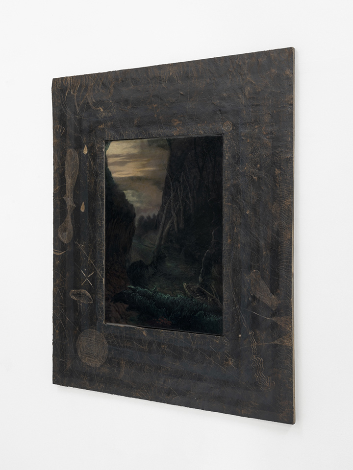 Stefano Cecatiello, Untitled I (2022), oil and shellac on Canvas and tempera, wax, sawdust on board, 140x120cm. Courtesy of the Artist and La Rada, Locarno.