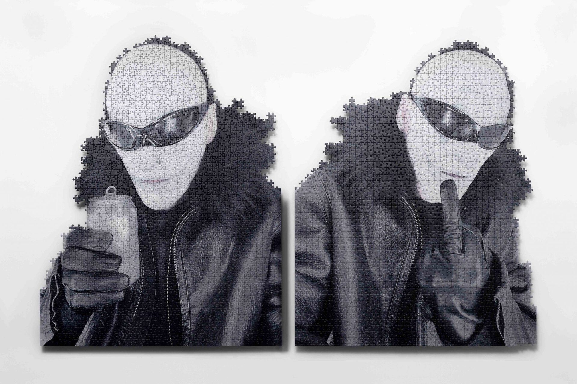 Julian-Jakob Kneer, DOPPELGANGER, 2022, digital print on puzzle, aluminium construction, 94,5 x 158 x 5,5 cm