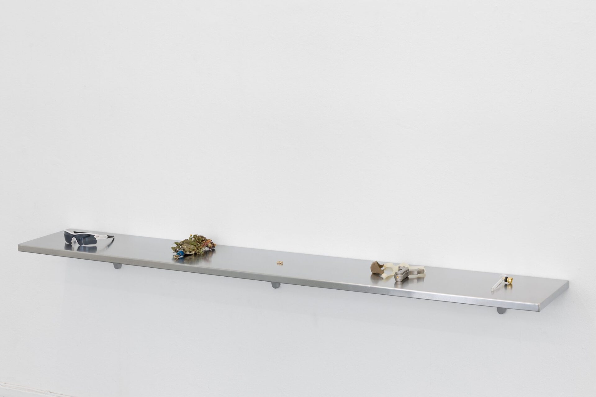 valdemar bisgaard, 5:i:1, 2021, alpine flowers, dental gold bridge, one dollar, Vitry nail scissors, D&K glass pipe, Oakey glasses, Häfele shelf brackets - stainless steel