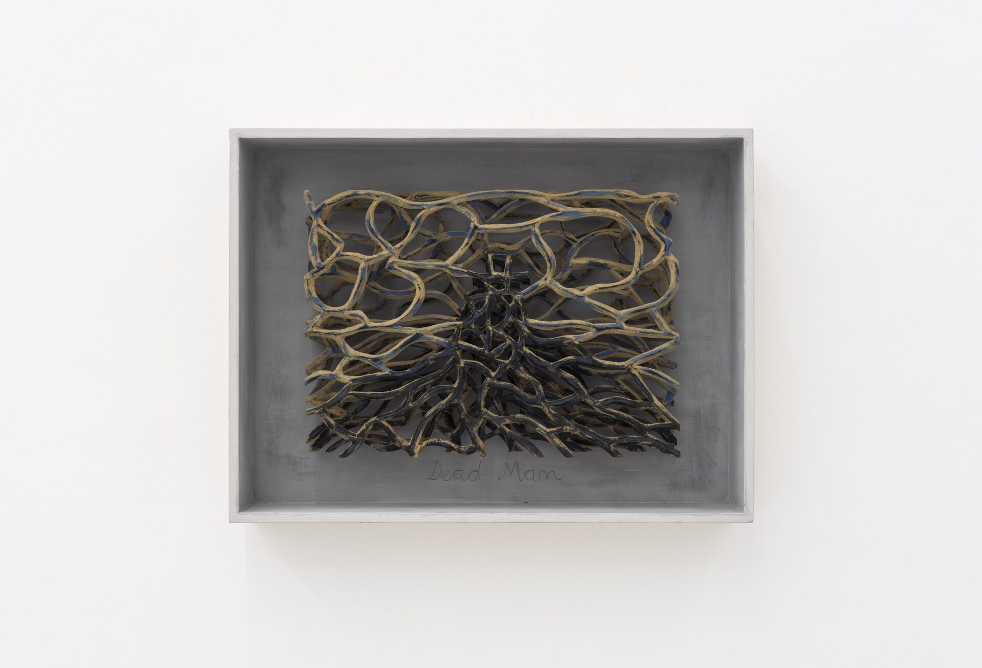 Tobias Hauser, Dead Man, MDF, wood, casein paint, 46 x 61 x 14 cm, 2019.