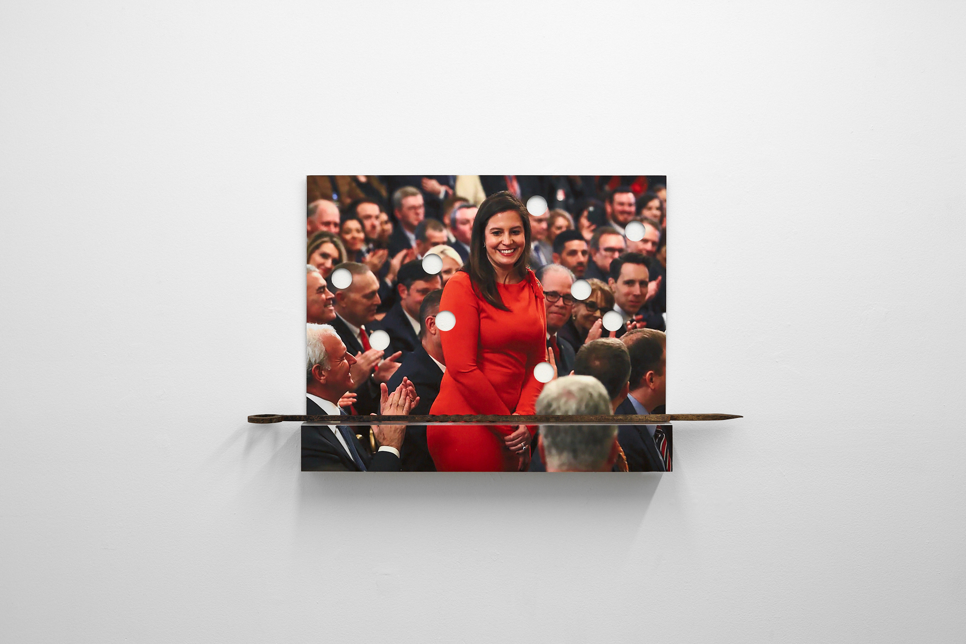 Kate Mackeson, Embers, 2021 archival print on aluminum, fire poker 25 x 30.70 x 4.25 inches unique