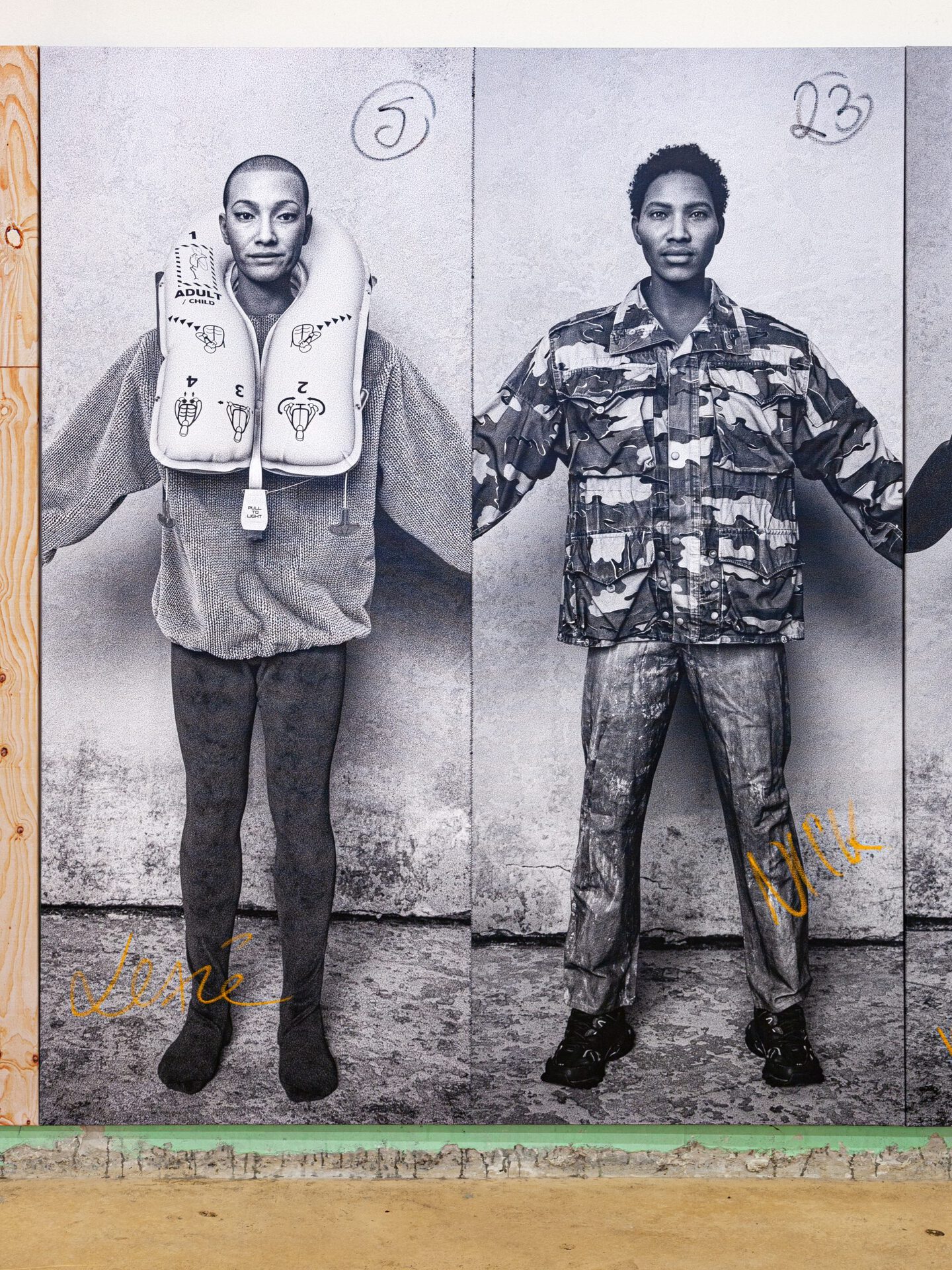 #25 Lexie & #23 Nick, Pigment print, Oil pastel, Yarn, UV varnish on canvas, 200 x 160 cm, 2022