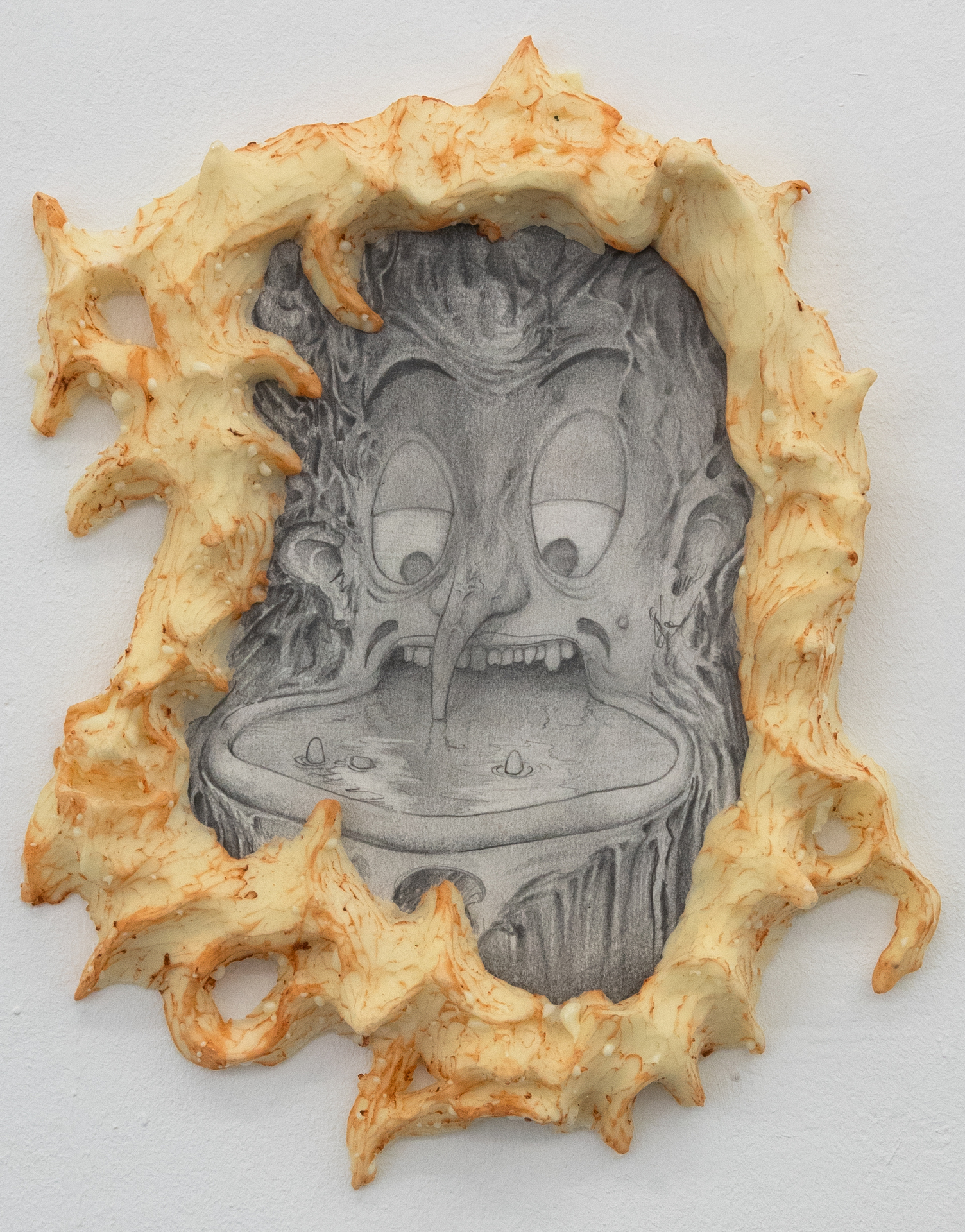 Jürgen Baumann, Pondering really hard, Graphite on paper, polyurethane, string, 31 x 26 x 4 cm | 2021