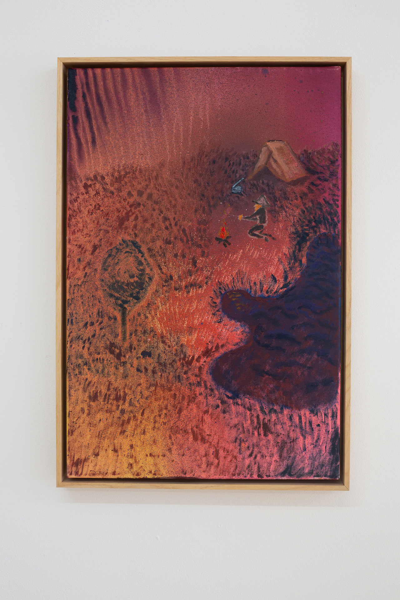 Kaspars Groševs, Camper Listening to Wabi Danek's Song, 2022. Acrylic and oil on canvas, 40 x 60 cm