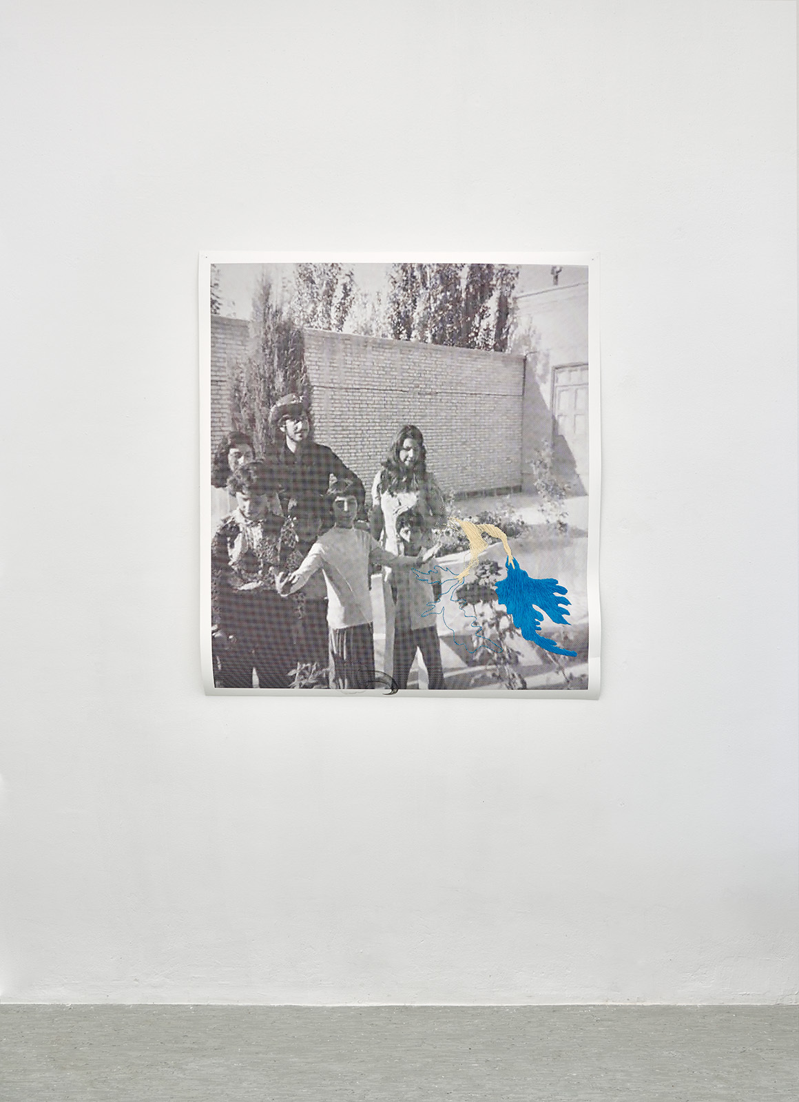 Elisaveta Braslavskaja, Knife and Comb II, 2022, Inkjet print on paper, yarn, 127x112 cm