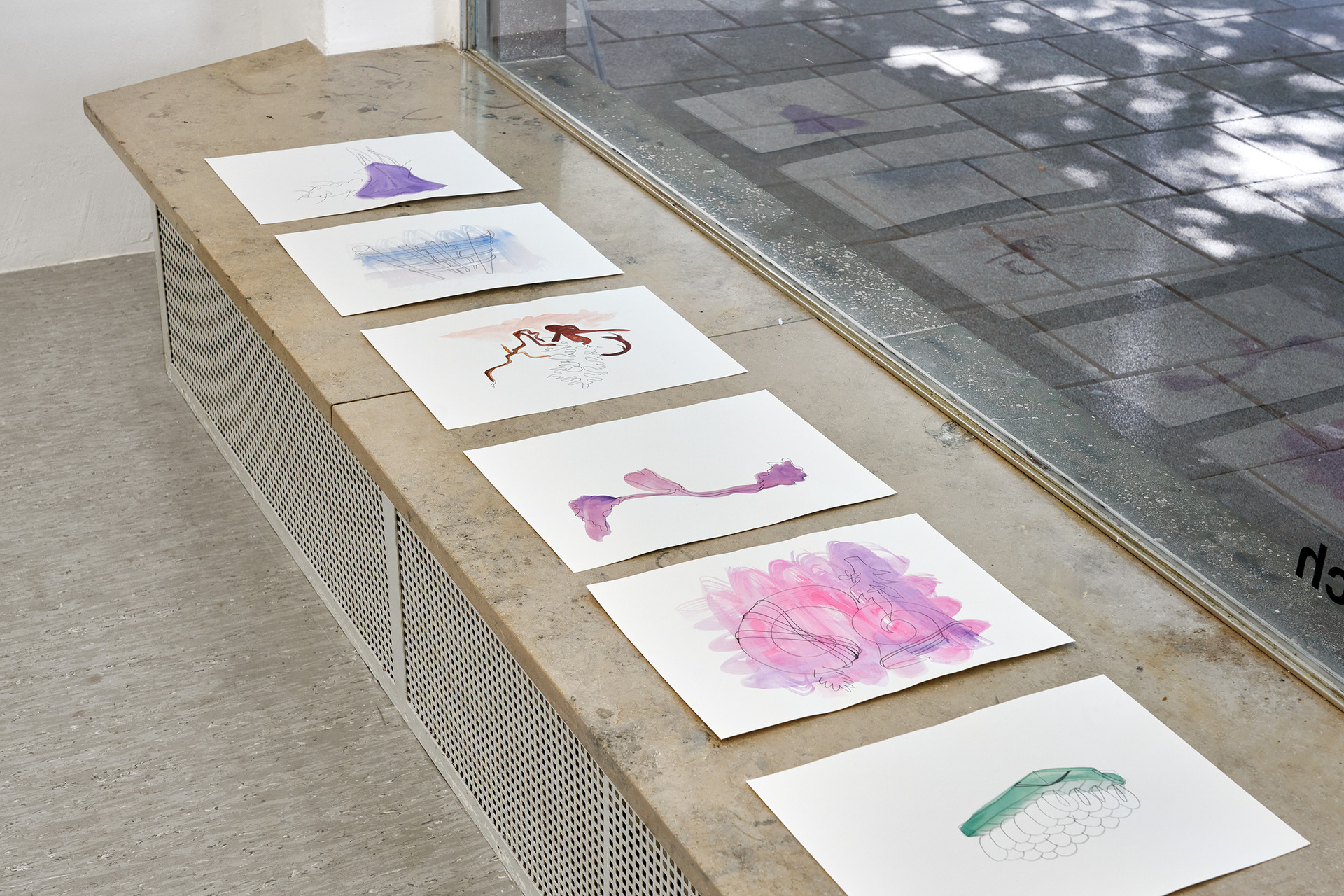 Elisaveta Braslavskaja, Dast-Bāf Drawings, 2022, Aquarelle and drawing on paper (6), each 29,7x 42 cm