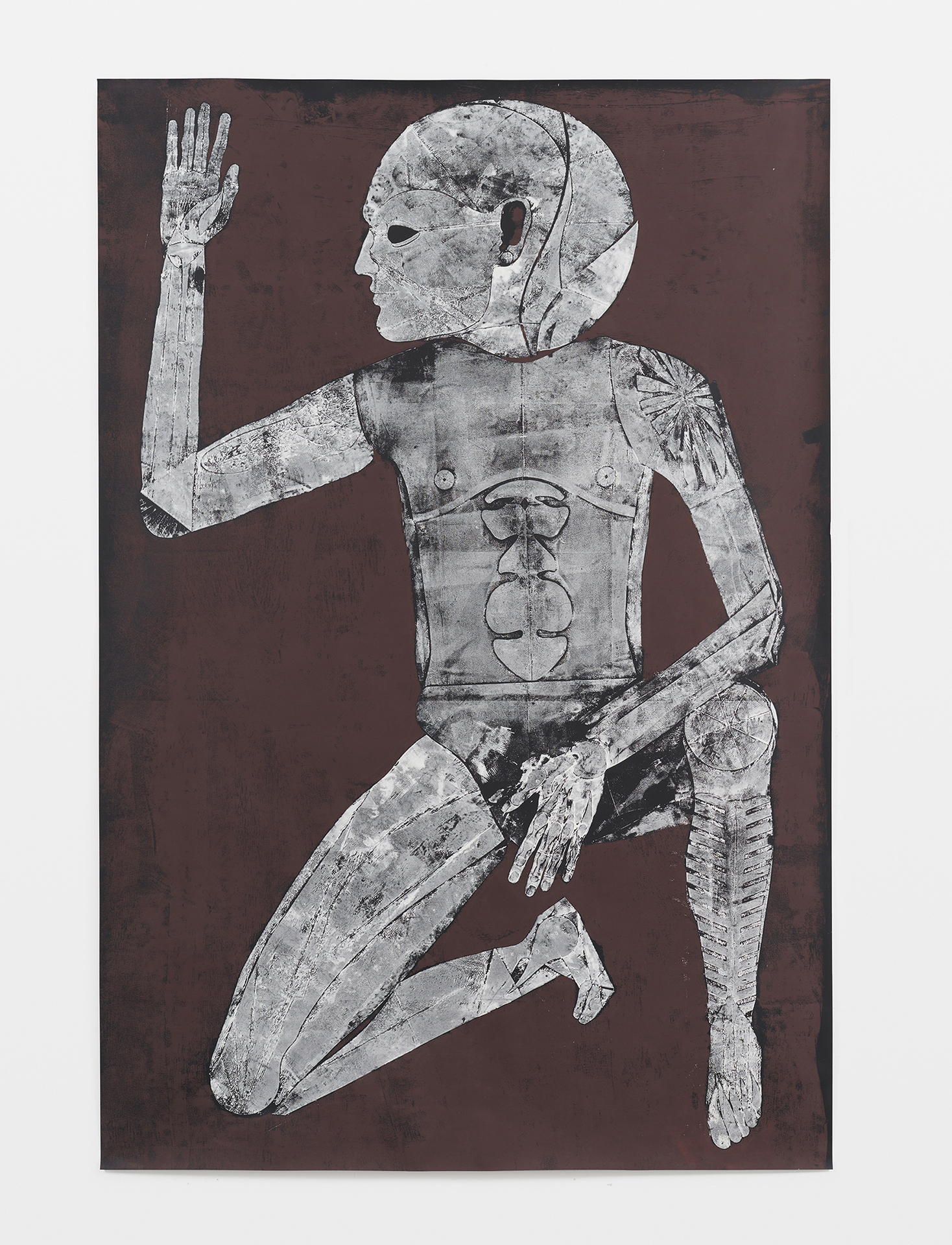 Lukas Schmenger, untitled (kneeling figure), 2021, ink on paper, 221x150 cm