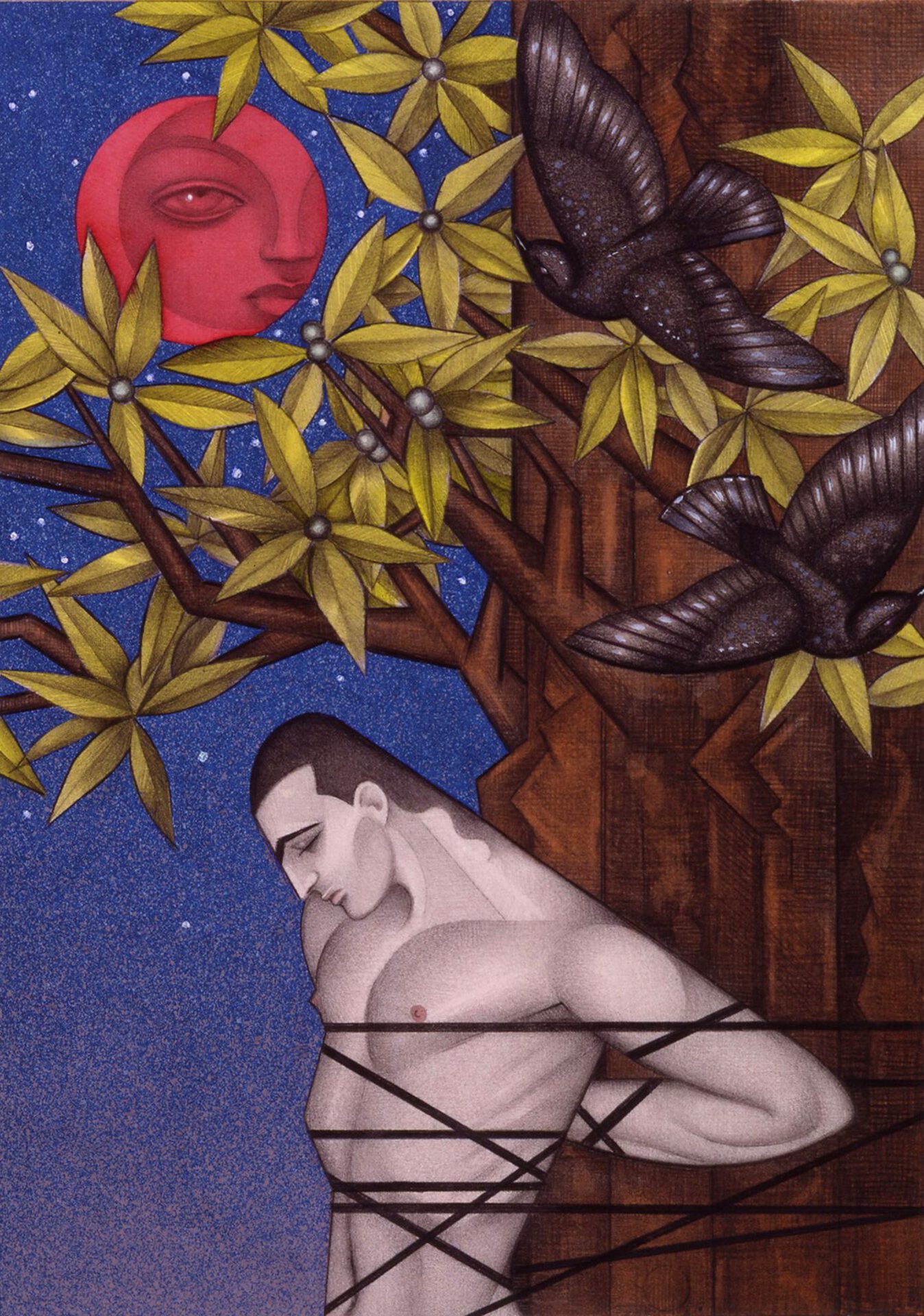 Mel Odom Bound Man, 1990 colour print (reproduction of drawing: pencil, dyes and gouache) 45 x 32 cm