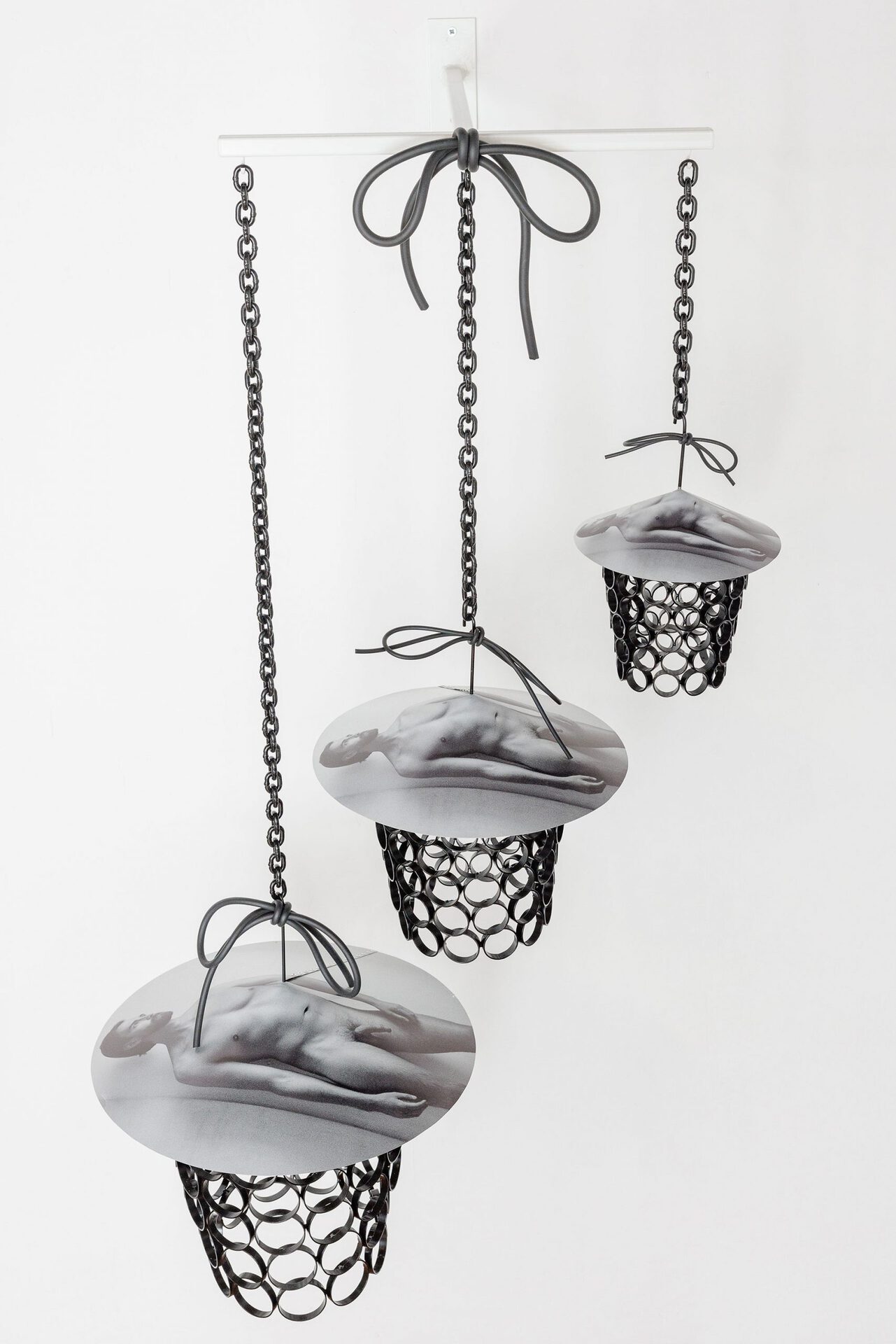 Sasha Auerbakh, James P.1, 2022. Steel, UV-print on aluminum, rubber, Milliput, paint, 150cm x 50cm x 80cm