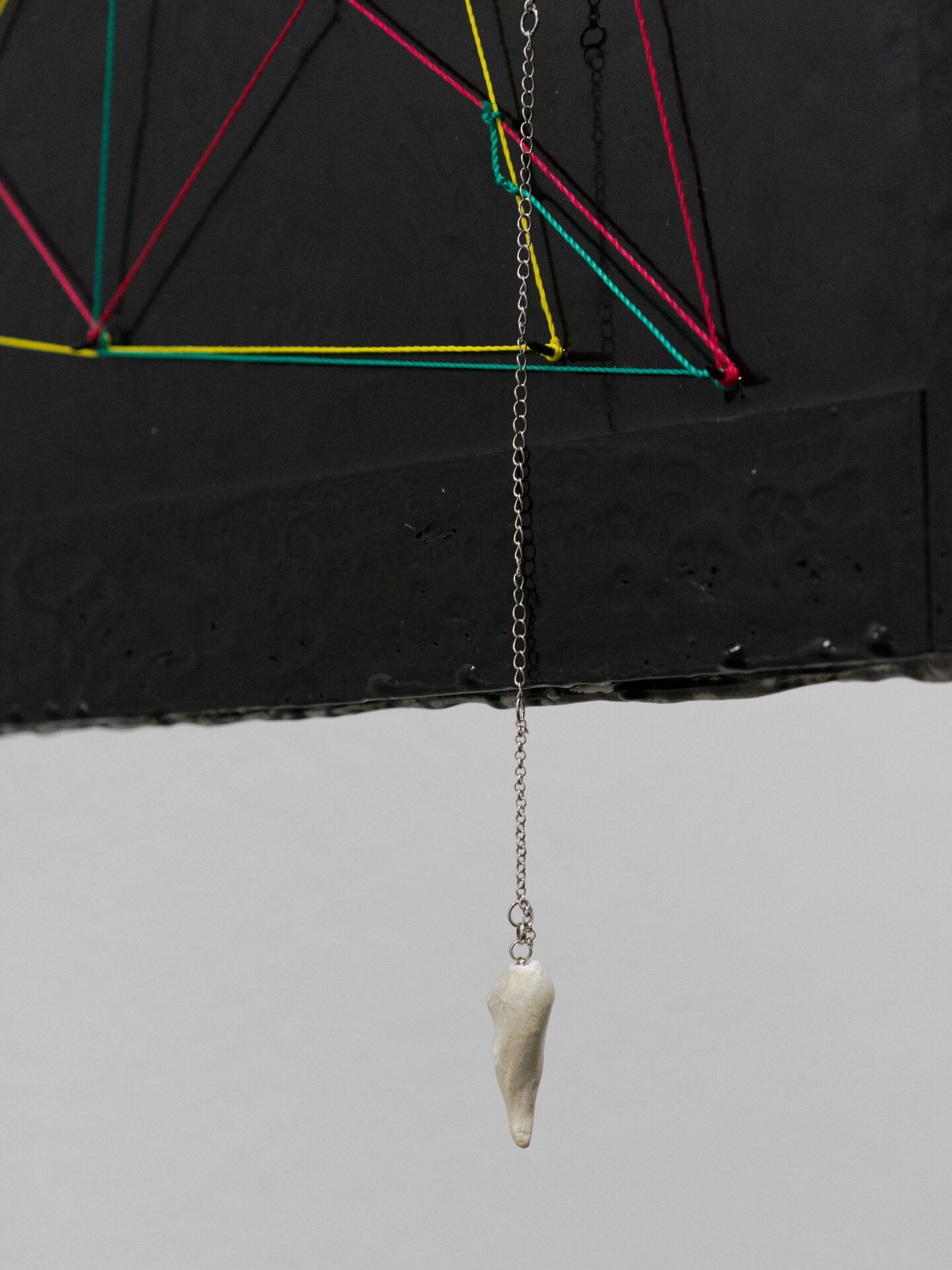 Pavel Polshchikov The Lashes of Fire 3/3 2022, polymer clay, epoxy resin, ropes, wood, plywood, needles, digital printing on polyethylene