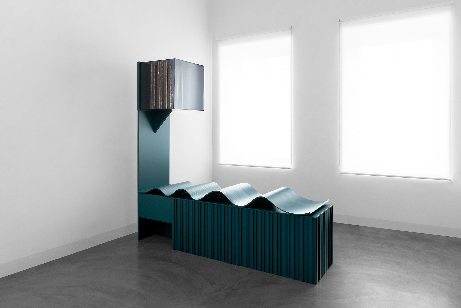 Federico Cantale; Incubo (Nightmare), 2022; Lacquered wood and MDF, recycled plexiglass and brass; 210 x 210 x 57 cm;