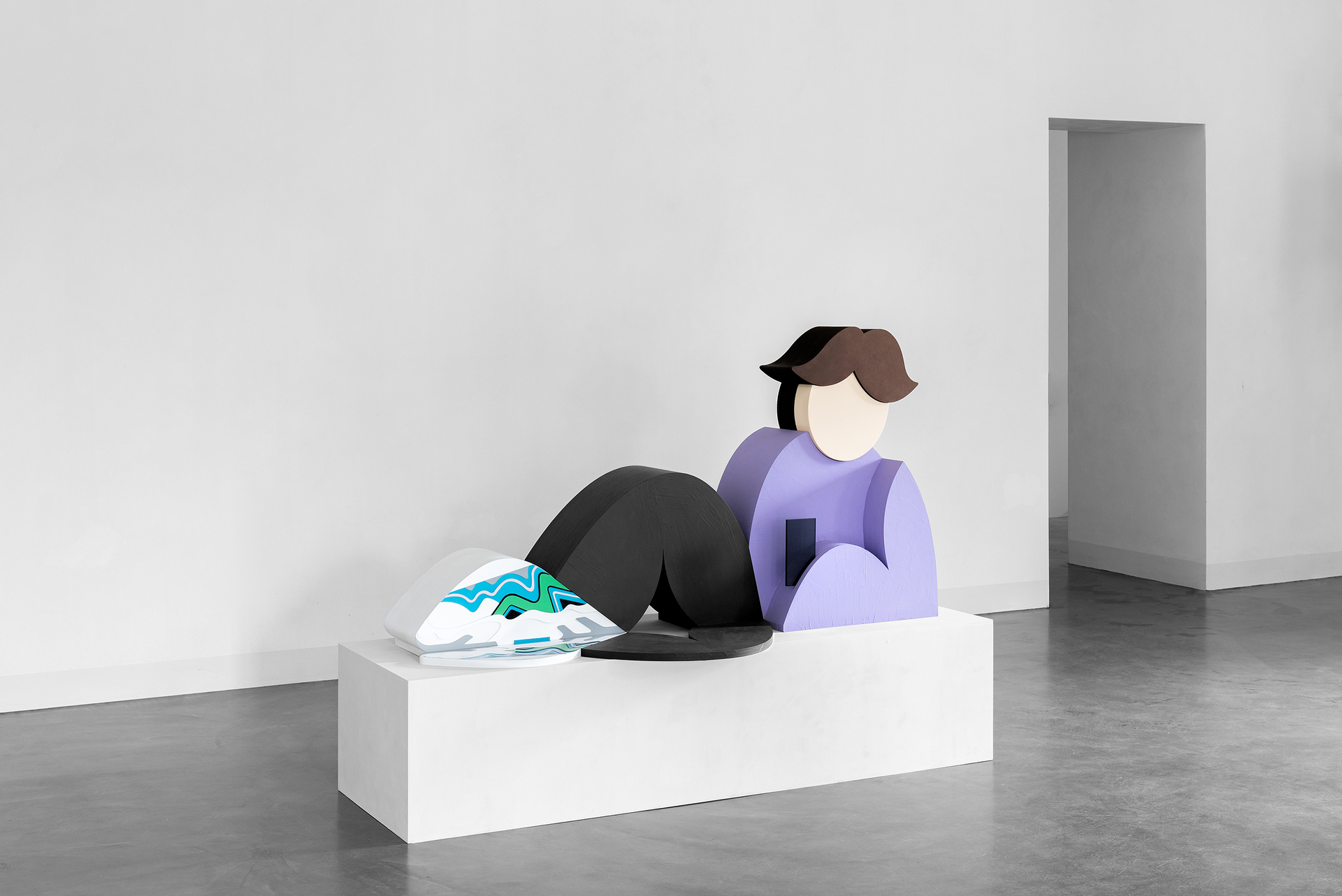 Federico Cantale; They Will Forget You (Polimorf 1); 2022; Wood, MDF, paper mache, acrylics and smoky glass; 85 x 162 x 50 cm