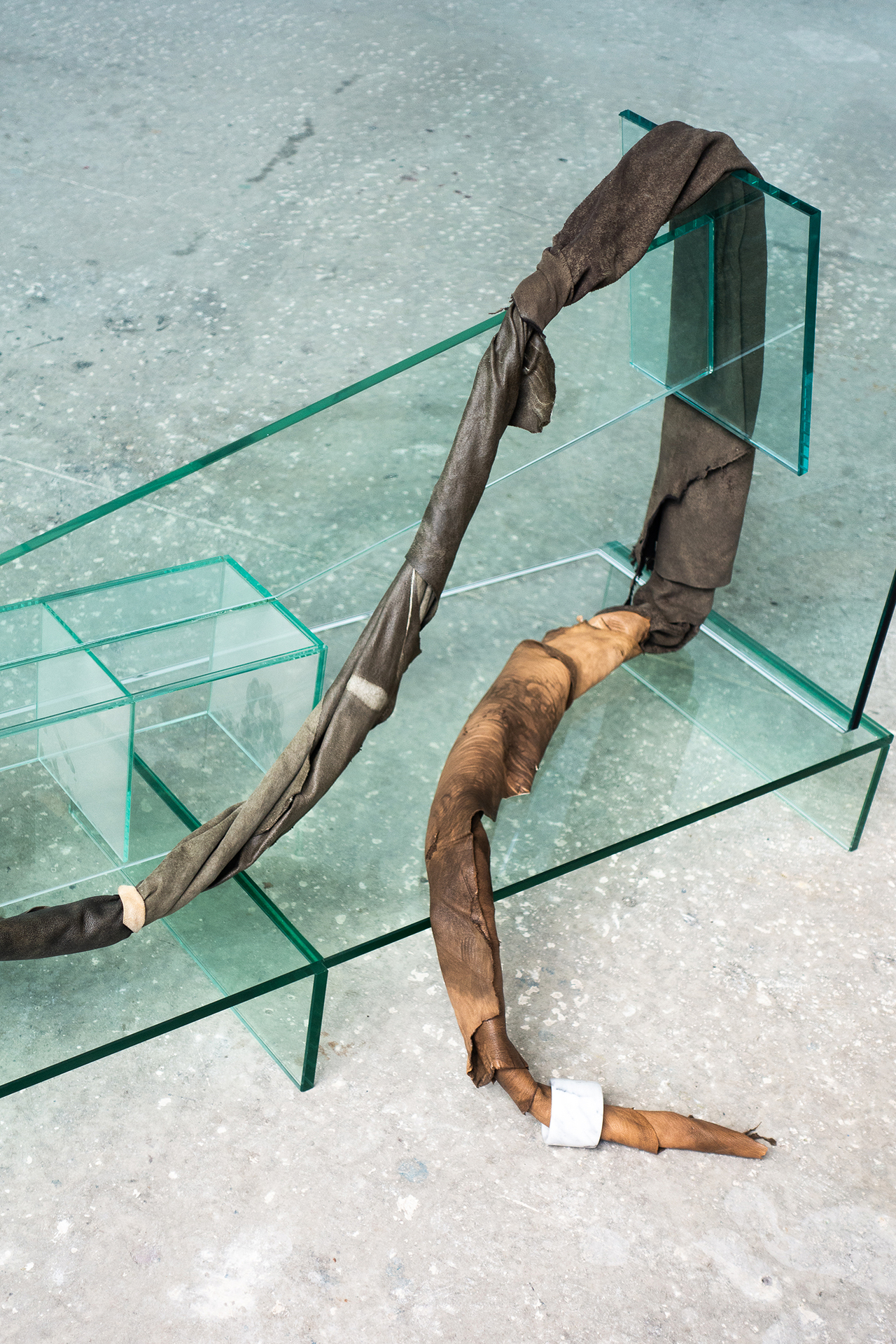 Gleb Amankulov, Rat King (detail), 2022, glass, leather, Dimensions variable