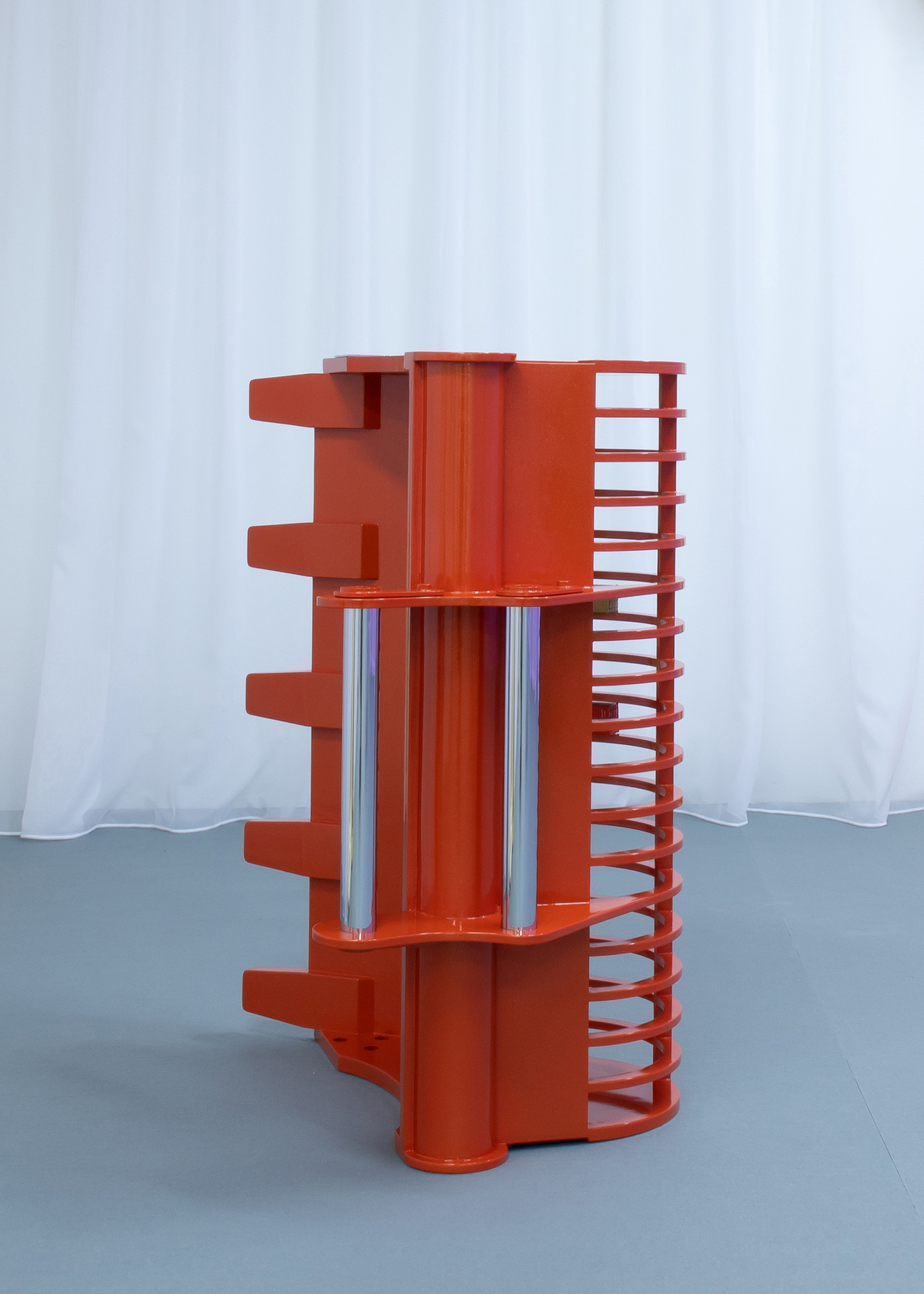 Tom Putman, Untitled, 2022, MDF, chrome plated steel, miniature shipping containers, 80x60x55