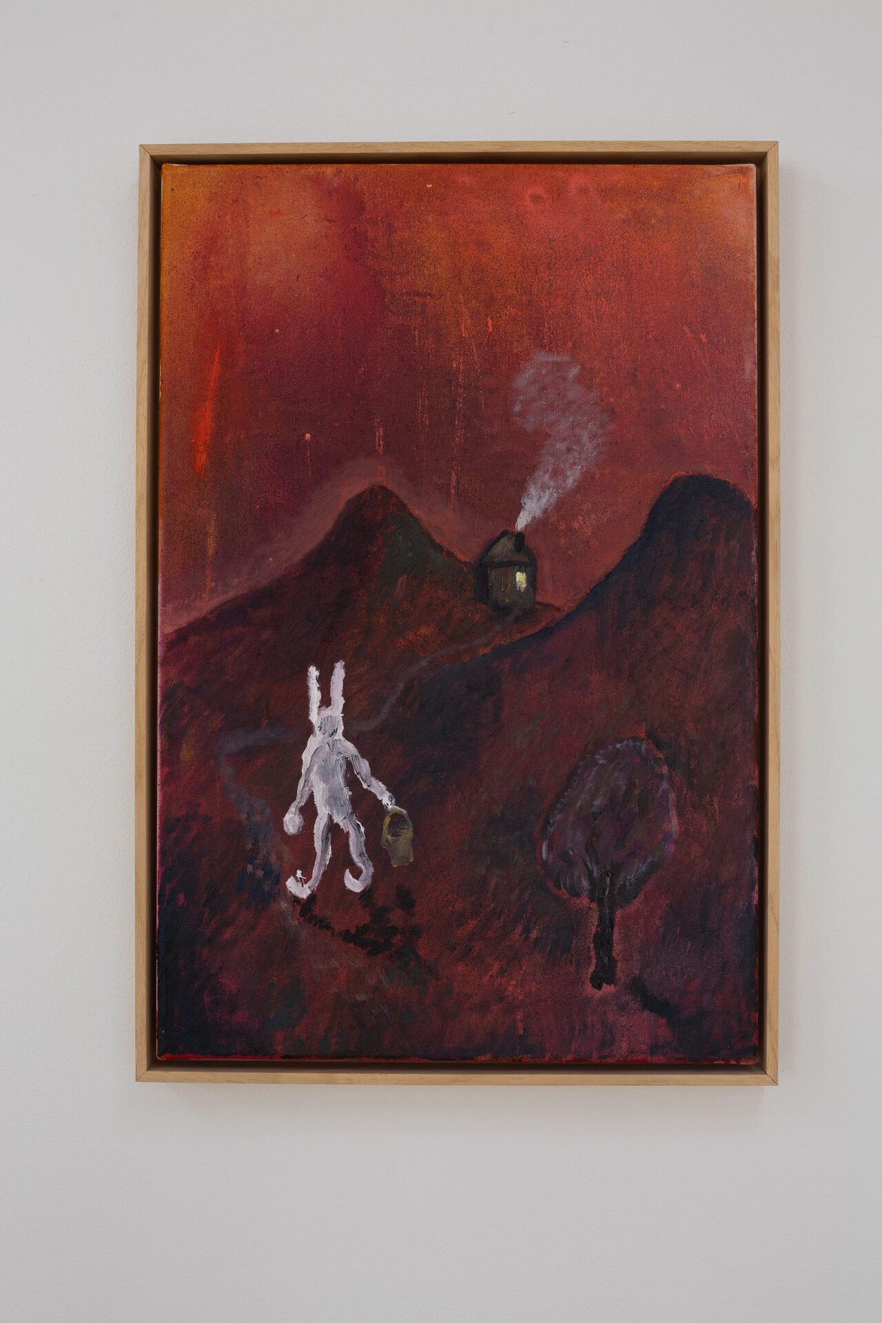 Kaspars Groševs, Fireworks over Sauna House, 2022. Acrylic and oil on canvas, 40 x 60 cm