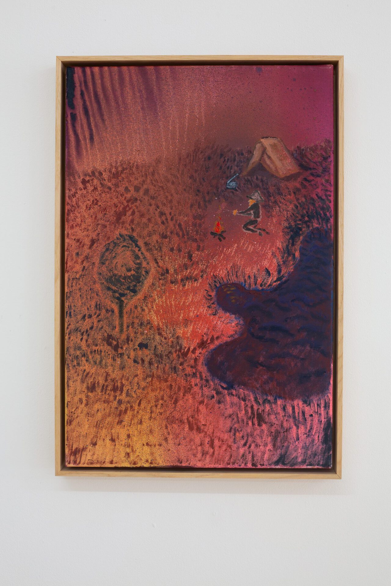 Kaspars Groševs, Camper Listening to Wabi Danek’s Song, 2022. Acrylic and oil on canvas, 40 x 60 cm