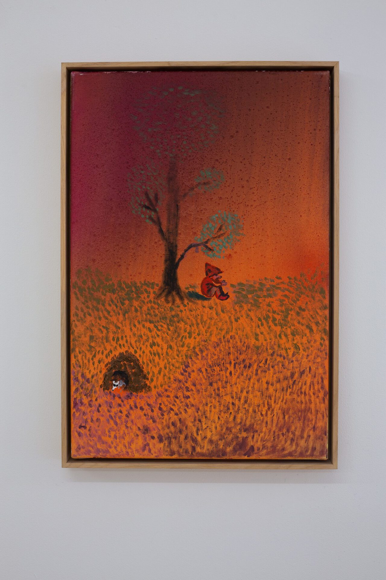 Kaspars Groševs, Hiding from Rain, 2022. Acrylic and oil on canvas, 40 x 60 cm