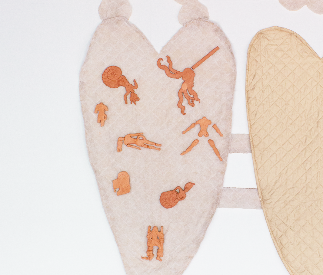 Ana Bălan, Locket (detail), 2020, installation, textiles, nylon, teracotta, 2,80 x 3,50 m;