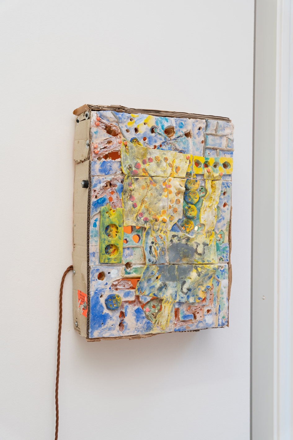 Jake Kent, War in the Smudge-scape, Gouache and water colour on ceramic, found materials, LED, 2022