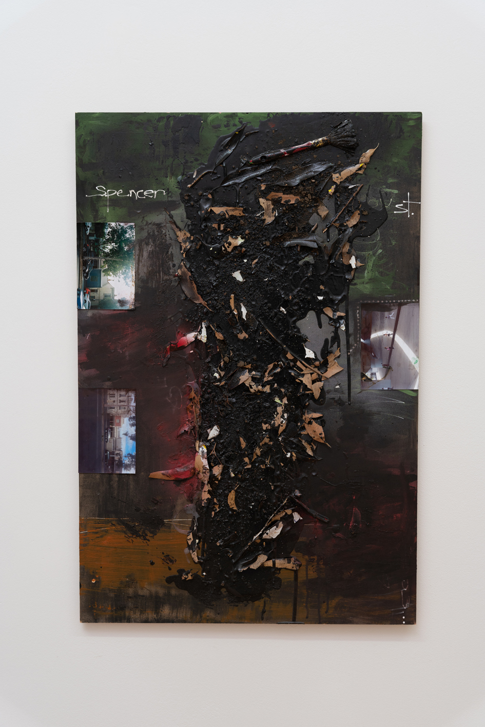 Alethea Everard, Untitled, Spencer Street, bitumen, acrylic, leaves, MDF, sleep, concrete, animals, hope, love, 2020