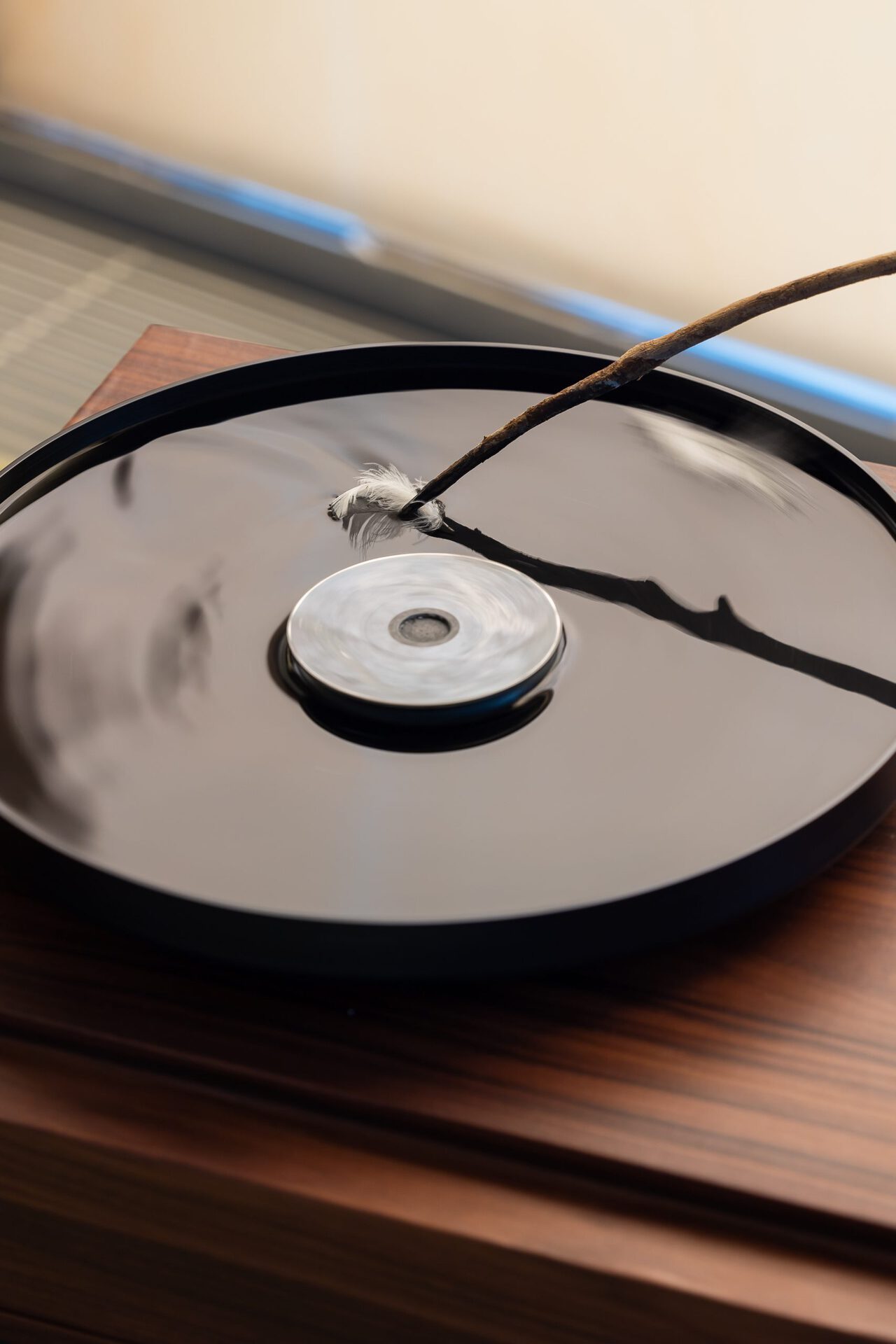Talia Keinan, Untitled, 2010 wood, iron, branch, mechanical mechanism, white feathers Photo: Roland Baege Courtesy: the artist